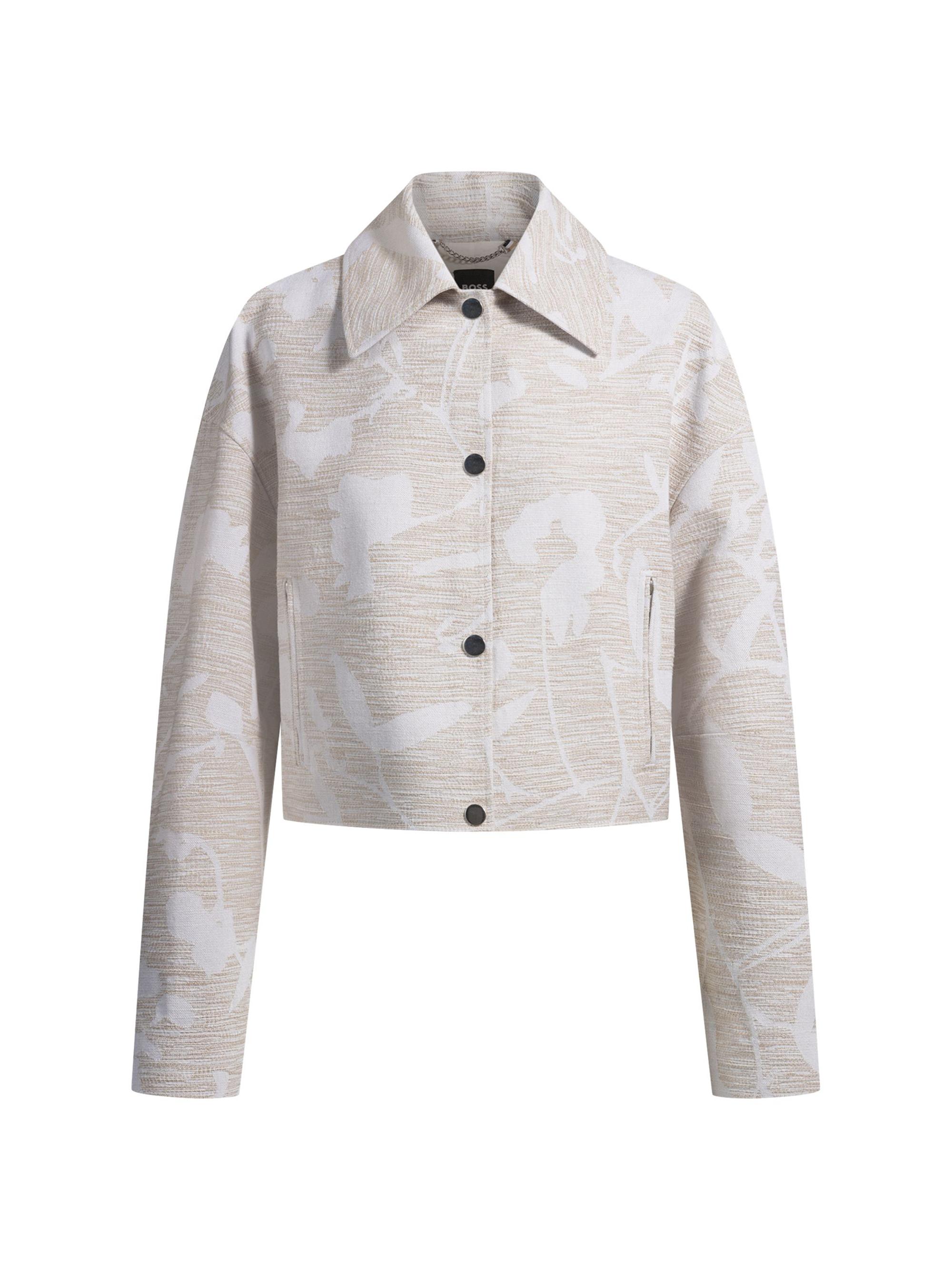 BOSS Women's Relaxed-Fit Blazer with Floral Structure - Beige