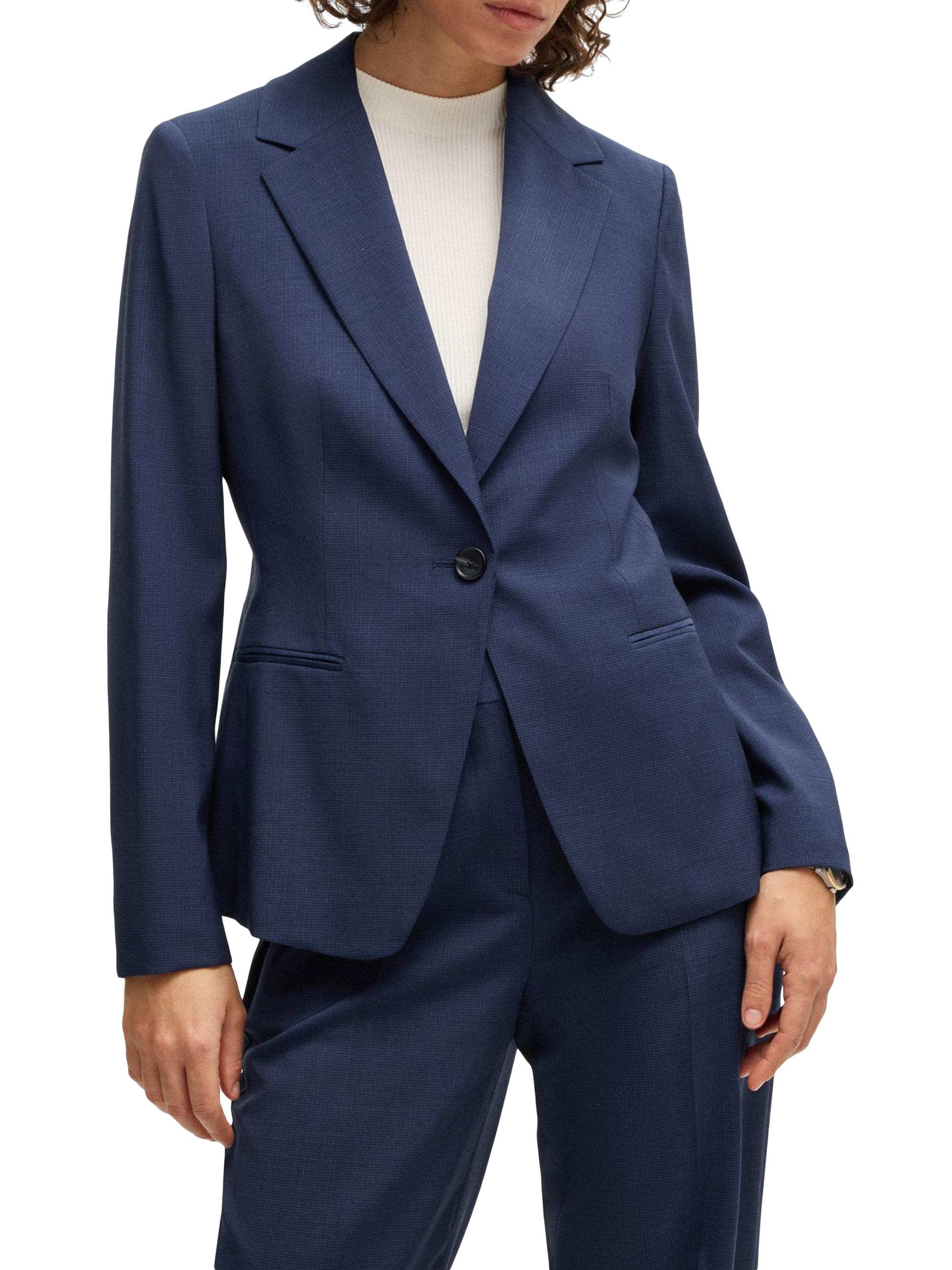 BOSS Women's Regular-Fit Blazer in Micro-Check Virgin Wool - Navy Blue
