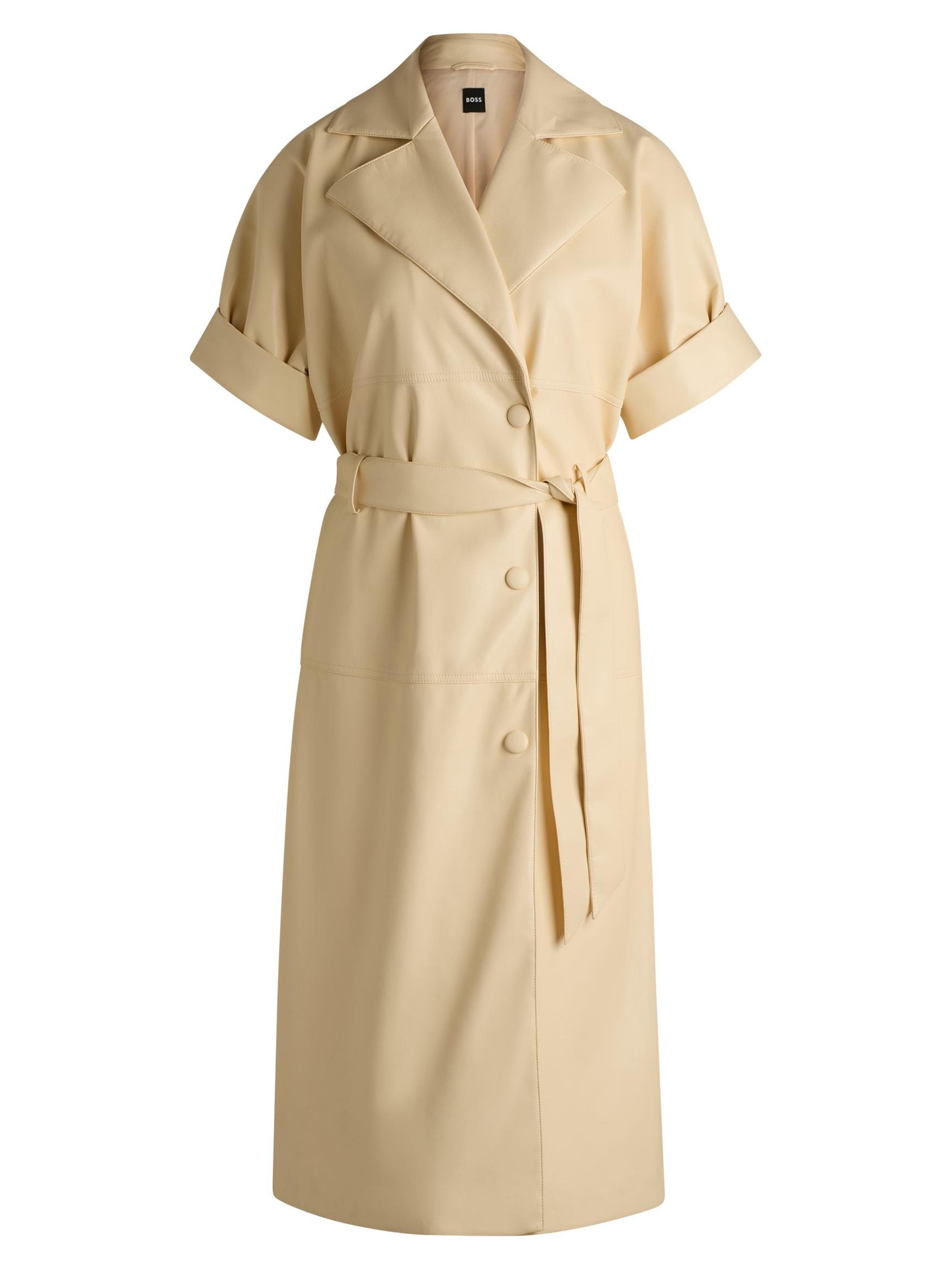 BOSS Women's Trench-Style Relaxed-Fit Dress in Faux Leather - Beige