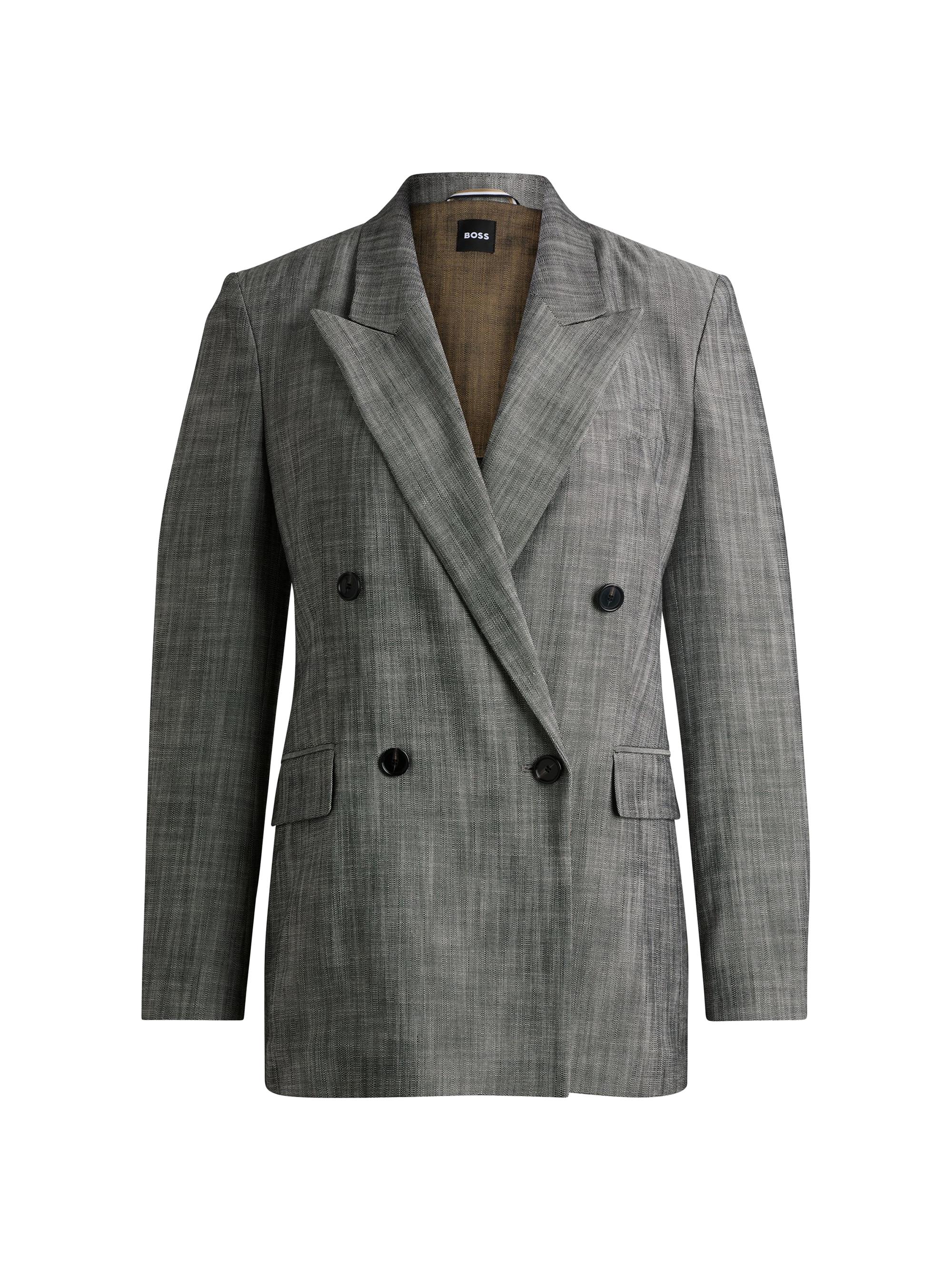 BOSS Women's Regular-Fit Double-Breasted Blazer - Patterned Green