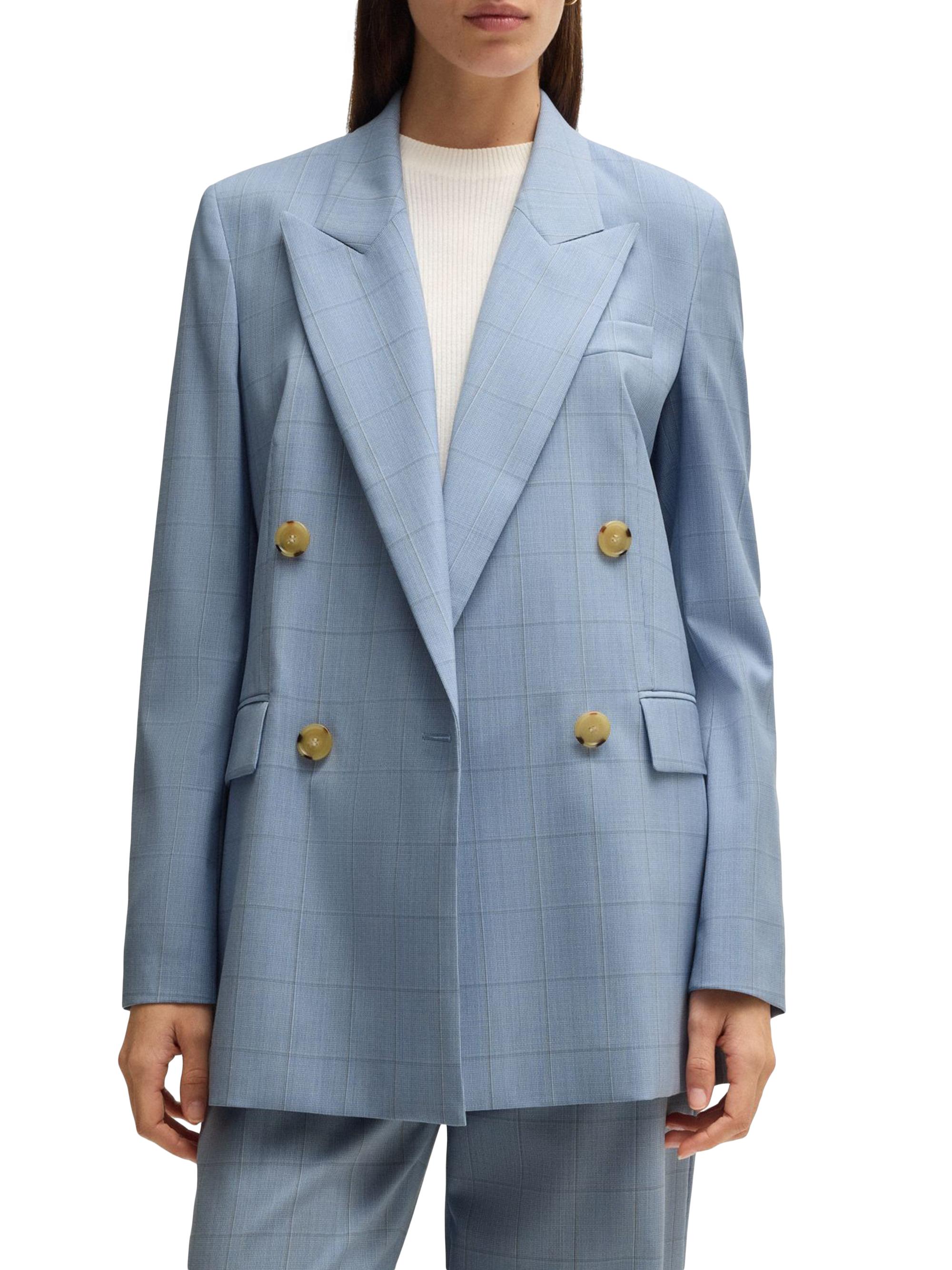 BOSS Women's Regular-Fit Suit Jacket in Checked Wool - Black