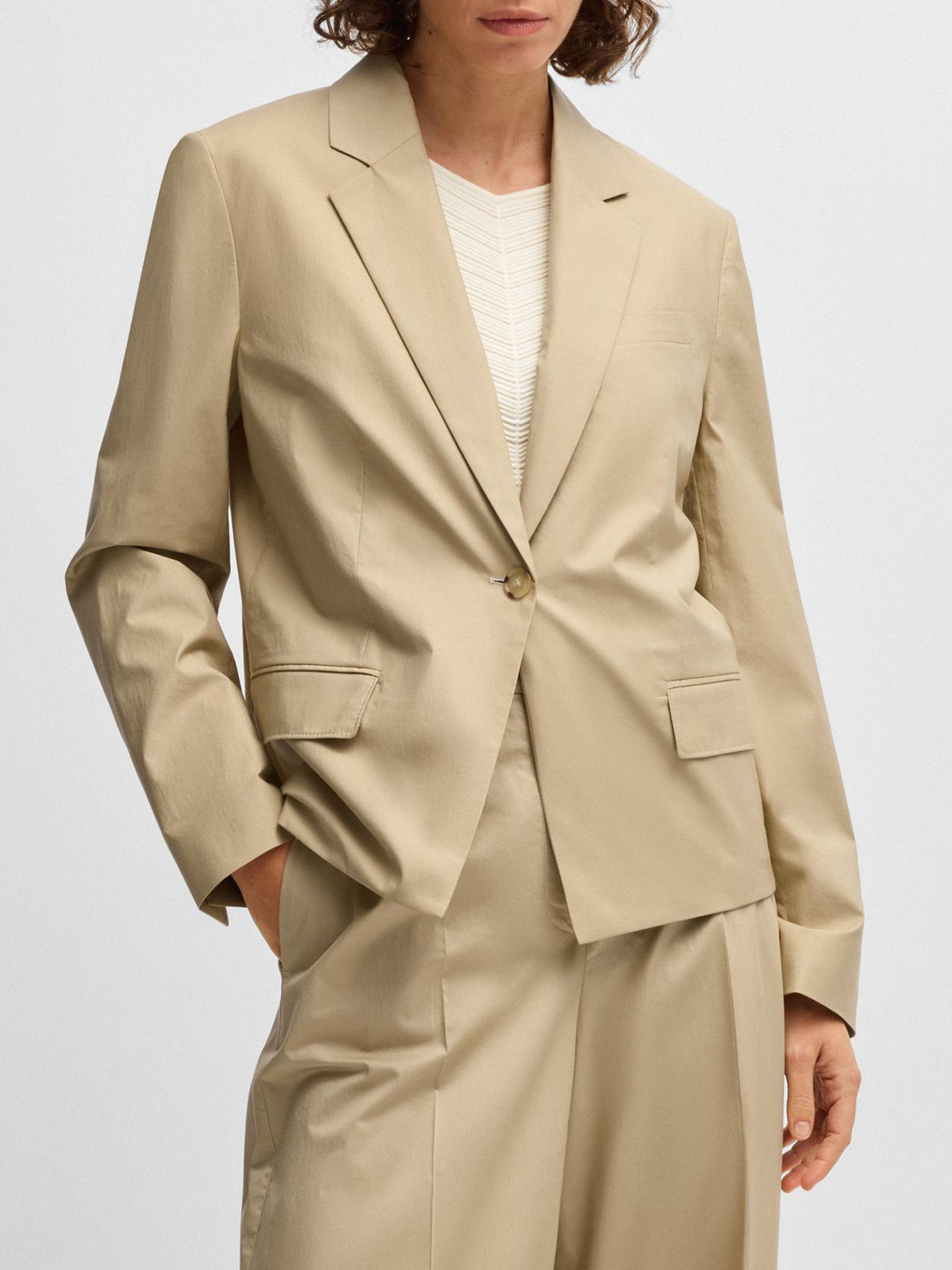 BOSS Women's Single-Button Blazer in Airy Stretch Cotton - Beige