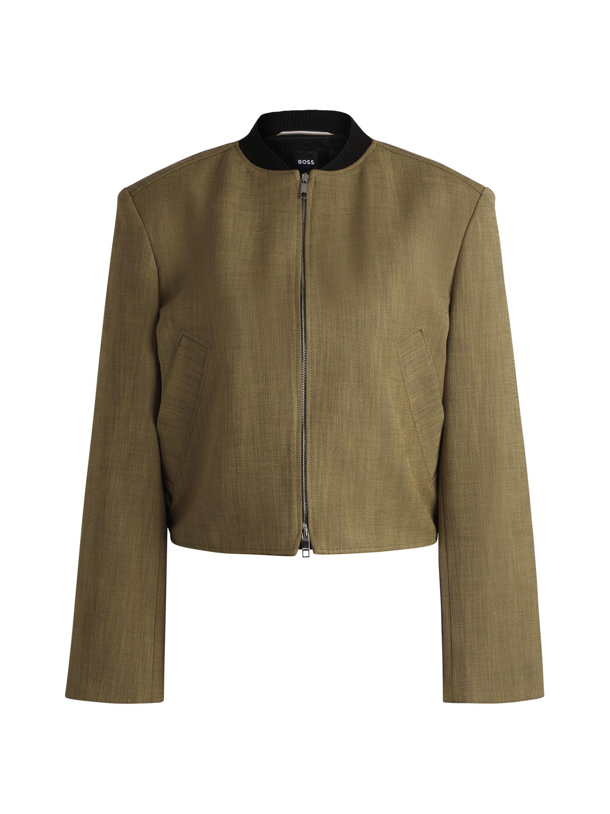 BOSS Women's Relaxed-Fit Jacket in Herringbone Stretch Fabric - Patterned