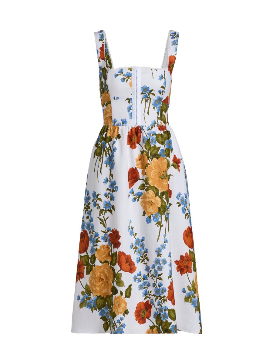 Reformation Floral Linen Midi-Dress | Saks Fifth Avenue