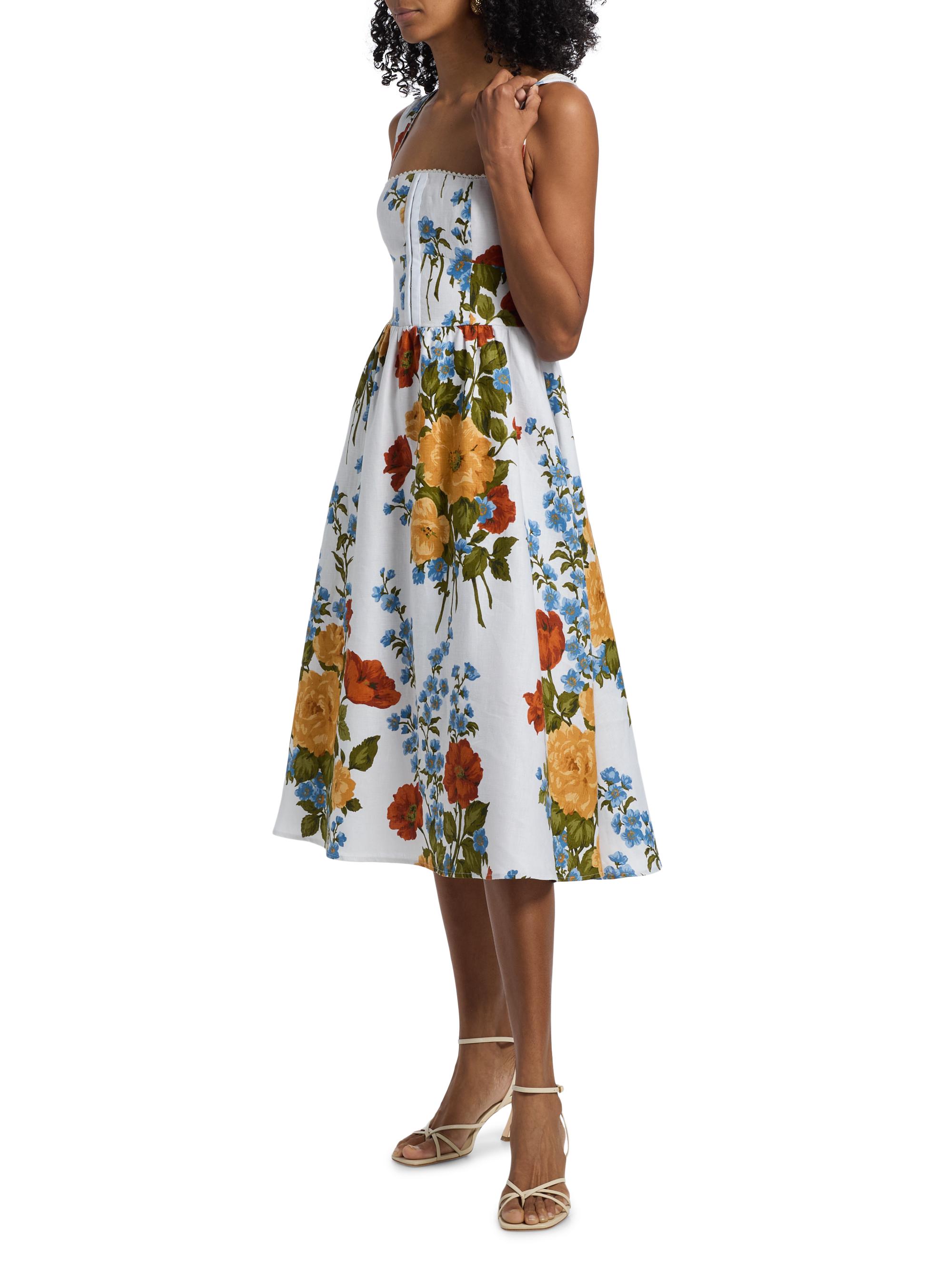 Reformation Floral Linen Midi-Dress | Saks Fifth Avenue