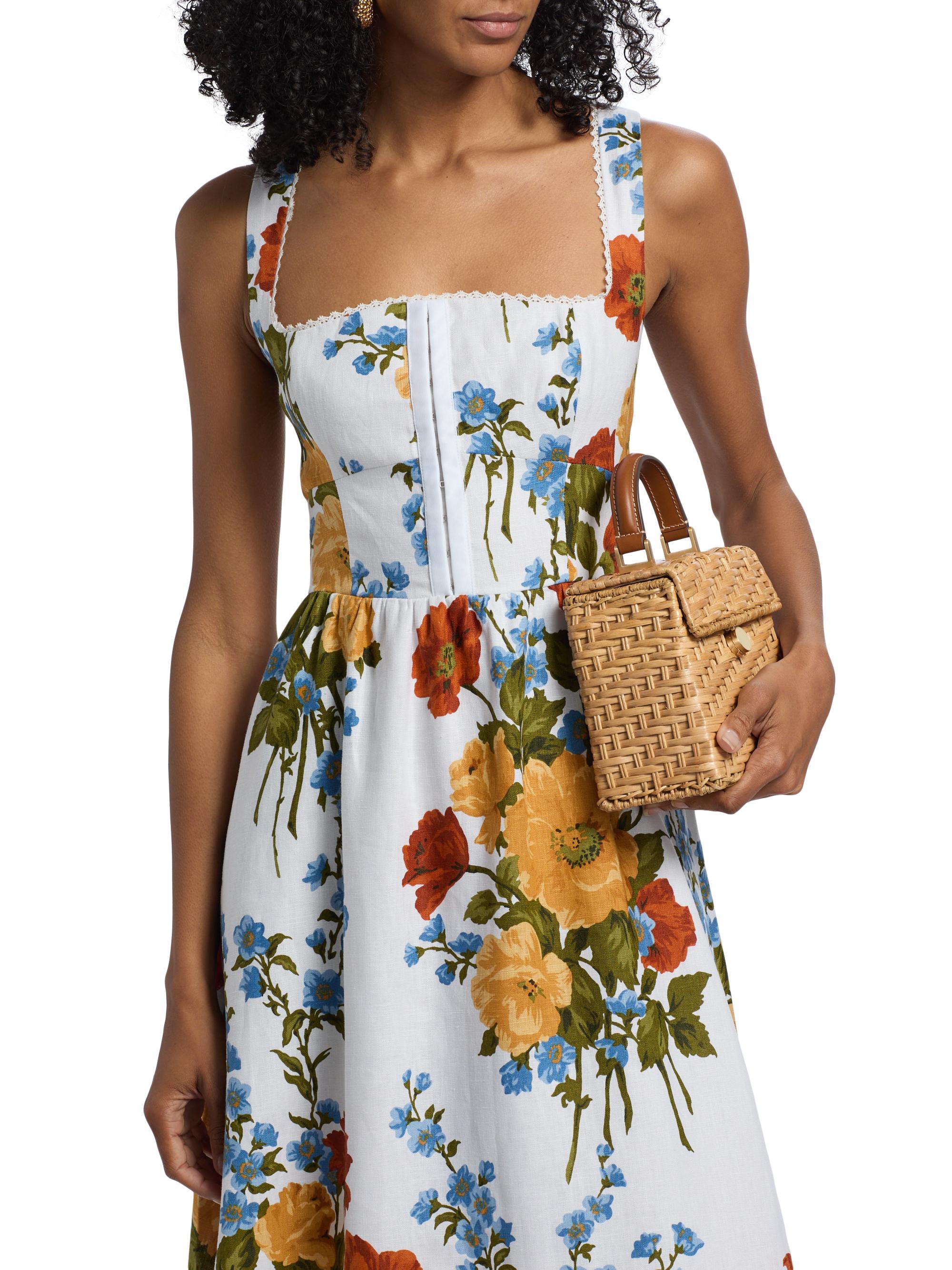 Reformation Floral Linen Midi-Dress | Saks Fifth Avenue
