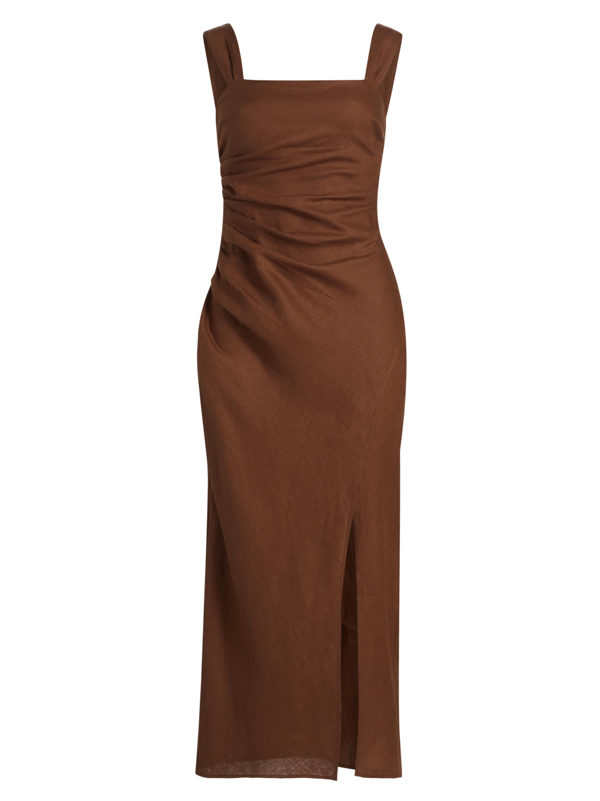 Reformation Women's Clemente Linen Midi-Dress - Chocolate Cake