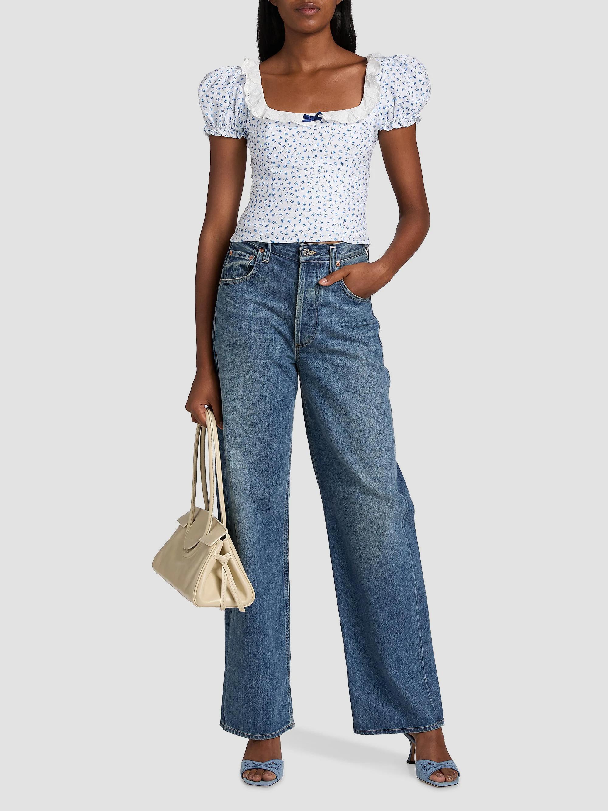 Reformation Alice Floral Puff-Sleeve Linen Top | Saks Fifth Avenue