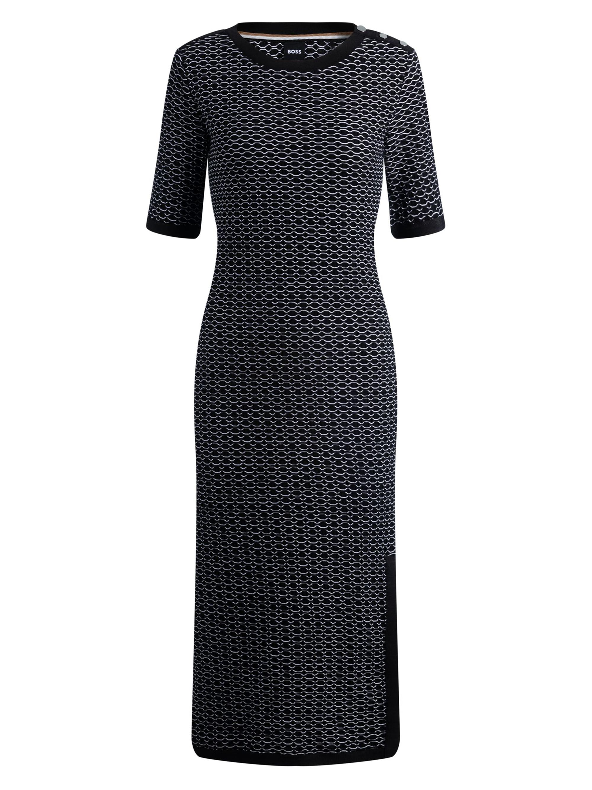 BOSS Women's Structured-Stripe Dress in Stretch-Cotton Jersey - Patterned Grey