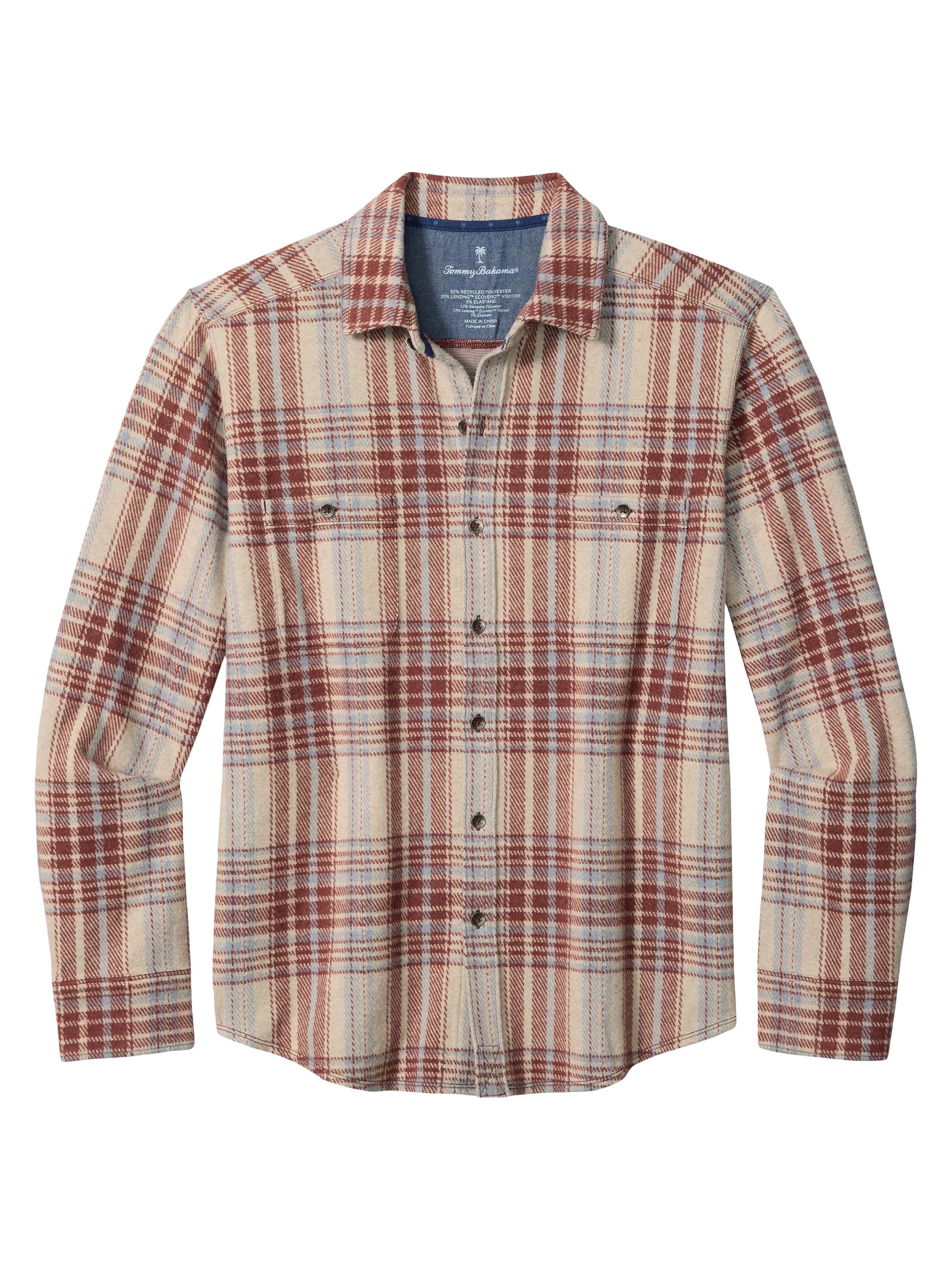 Tommy Bahama Men's Fireside Santa Fe Plaid Flannel Shirt - Warm Mist