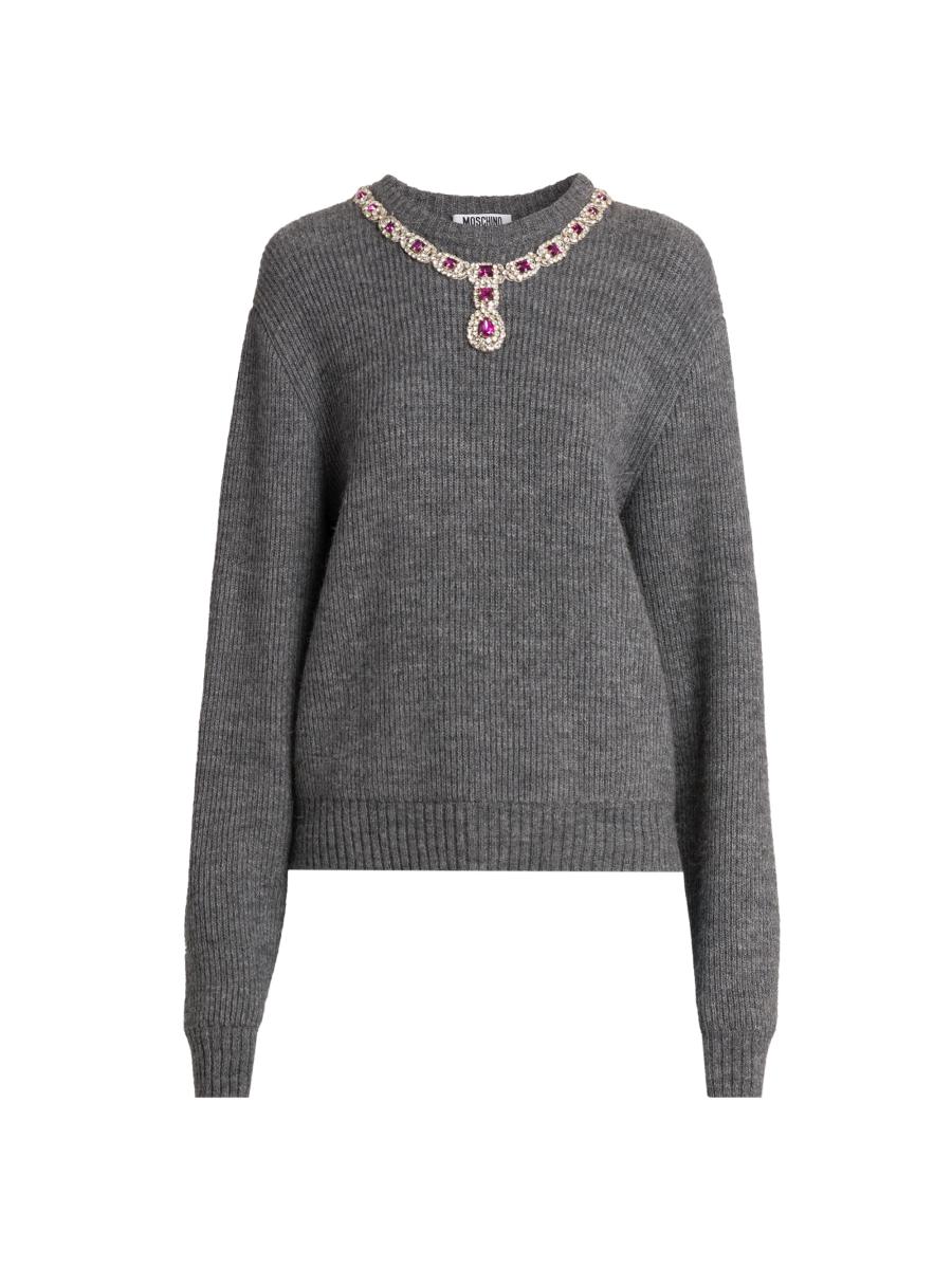 MOSCHINO CHEAP AND CHIC モスキーノ チープアンドシック フラワーコサージュ 長袖 リブ クルーネック ニット セーター グレー size 40 レディース イタリア製 MOSCHINO - MOSCHINO CHEAP AND CHIC モスキーノ チープアンドシック