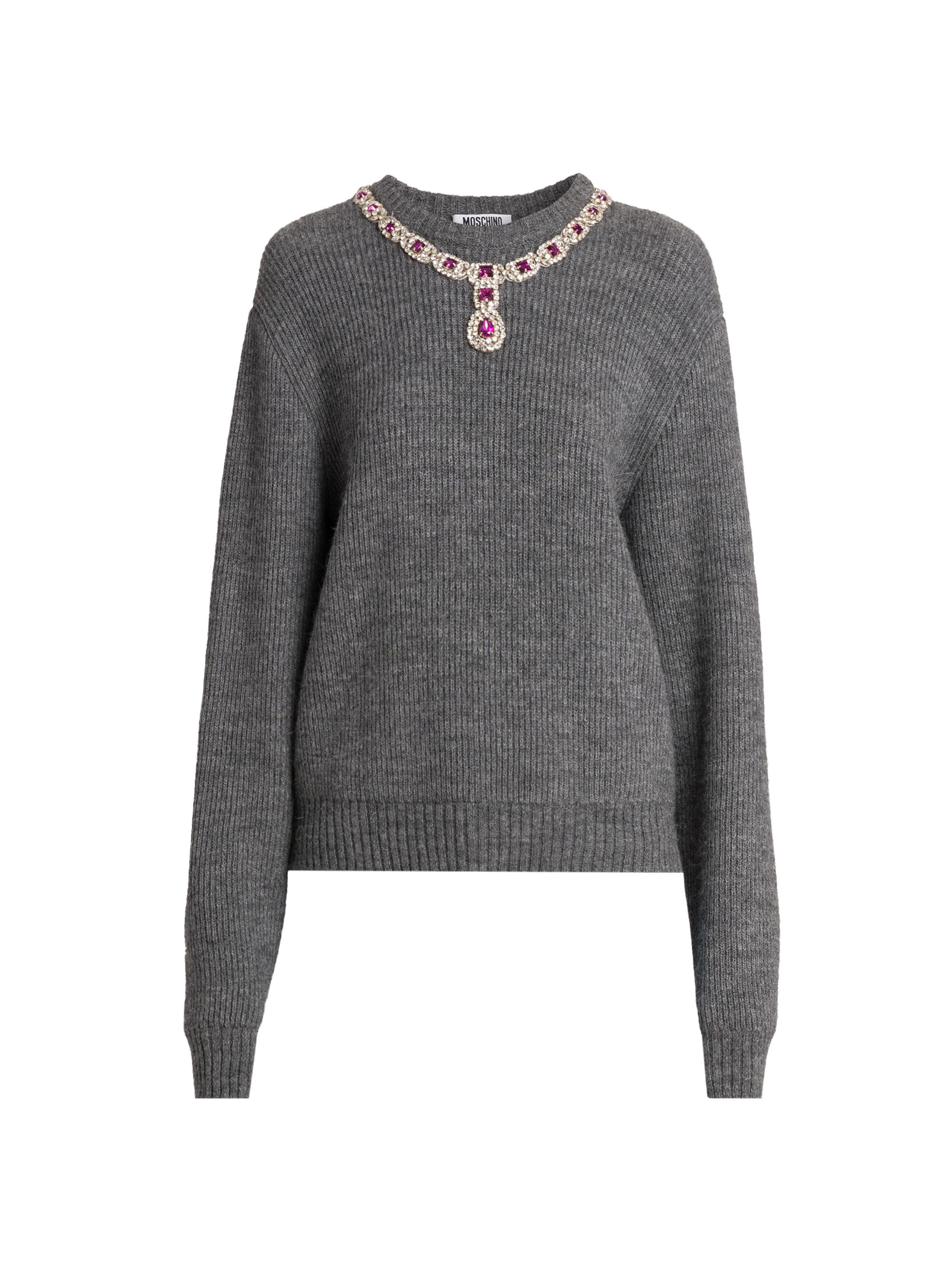 Moschino Women's Necklace Rib-Knit Sweater - Grey