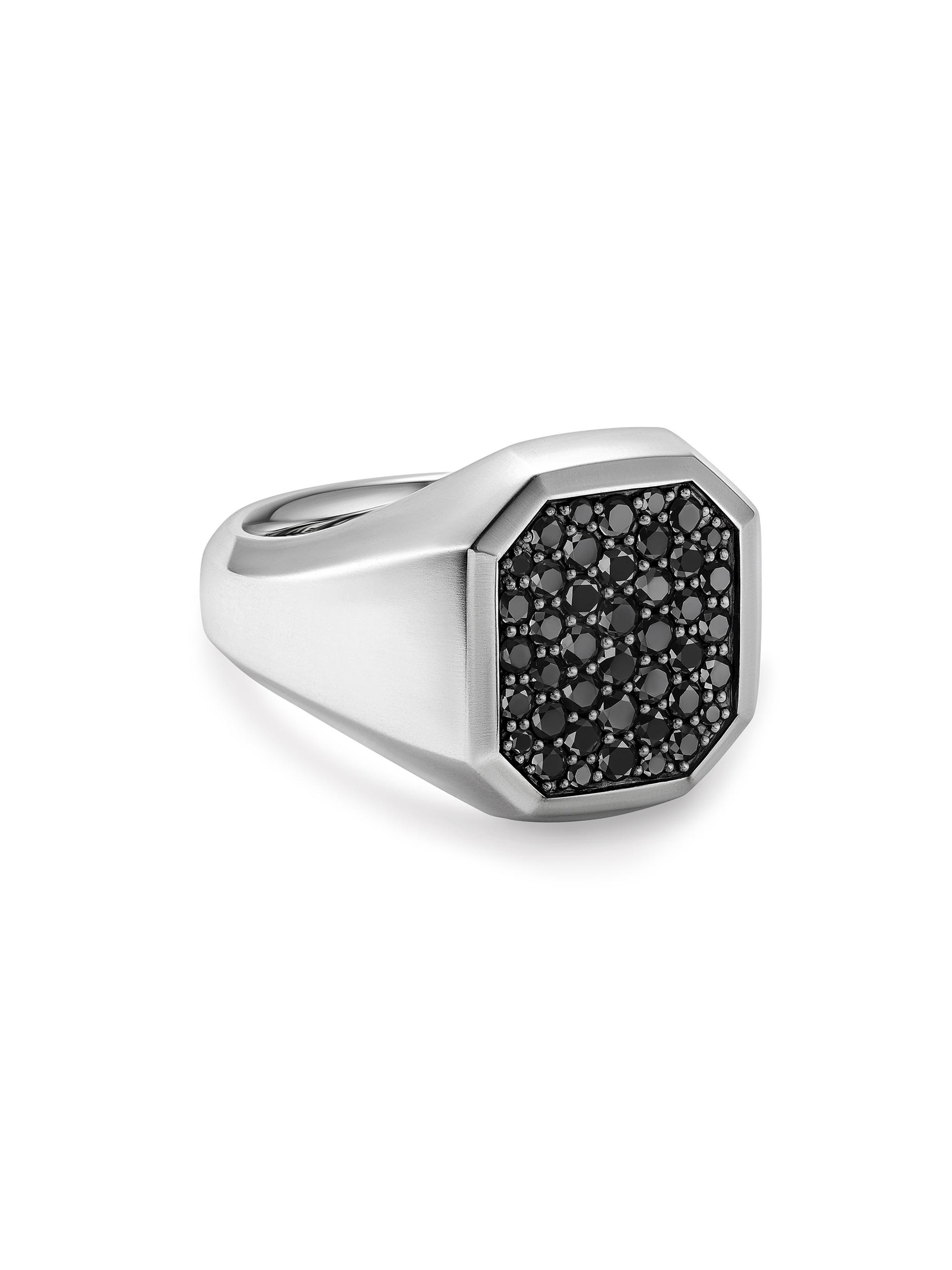 David Yurman Men's Streamline Signet Ring in Sterling Silver - Black Diamond