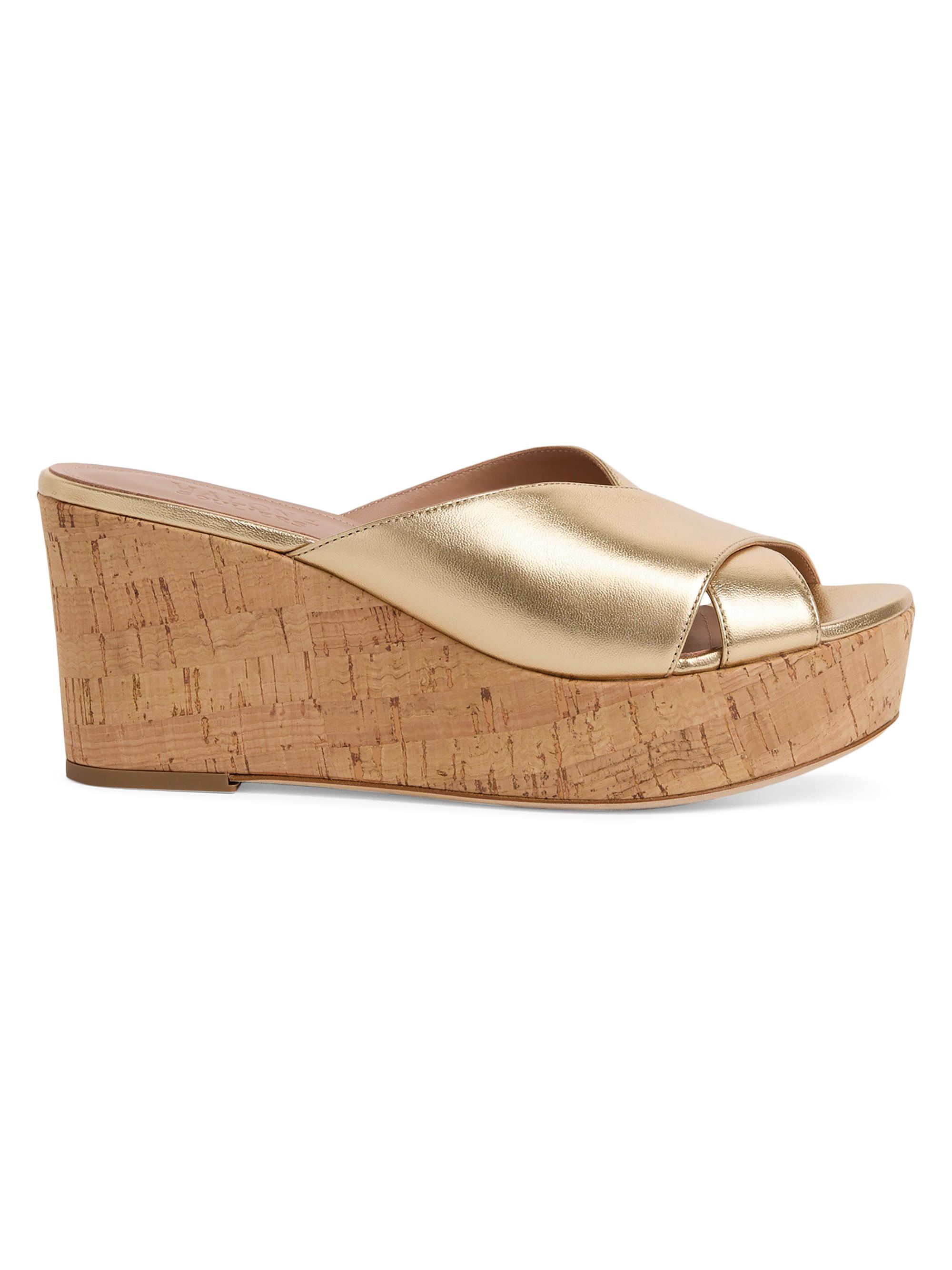Malone Souliers Women's Shanina 70MM Leather Wedge Sandals - Antique Gold