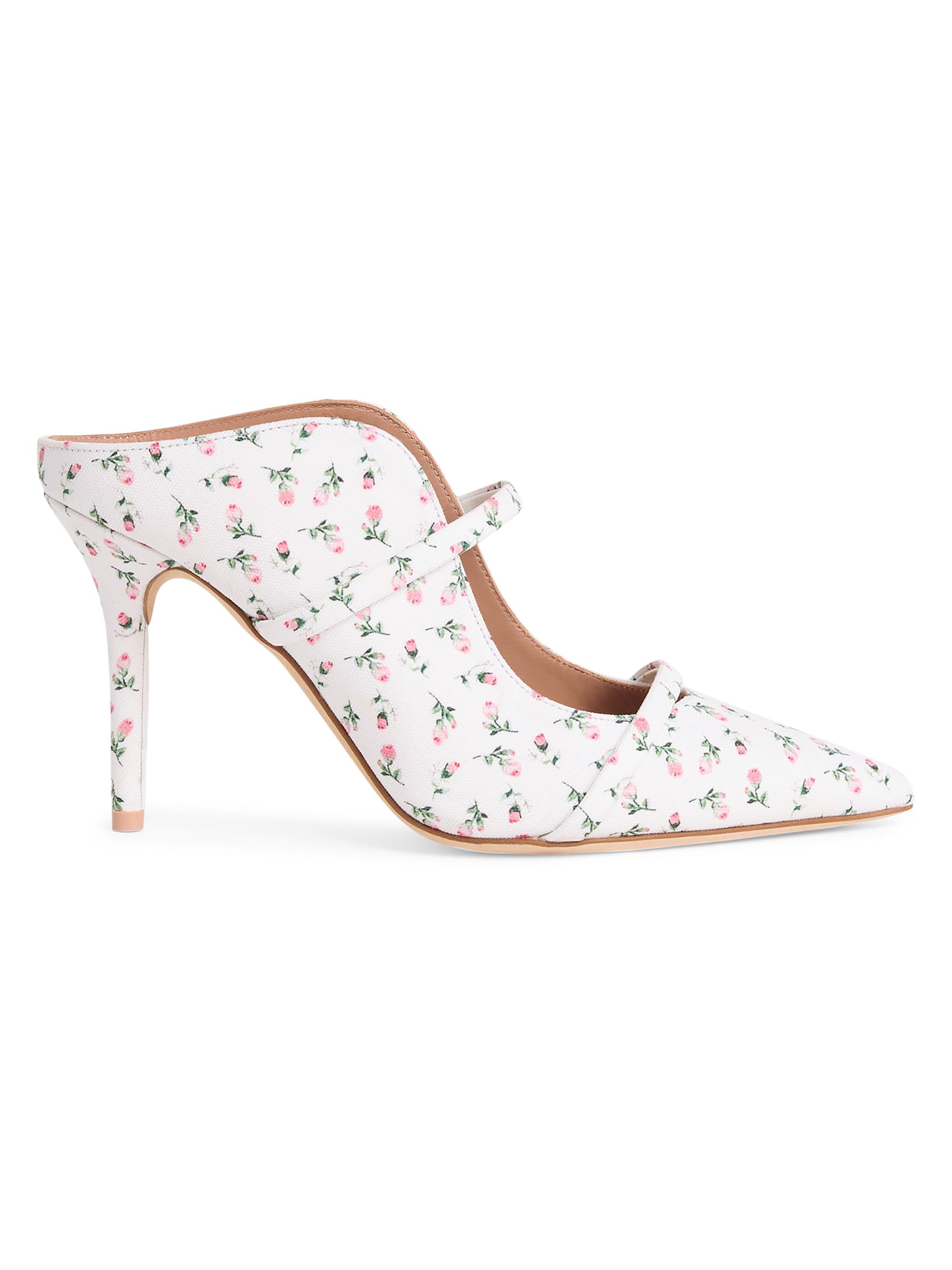 Malone Souliers Women's Maureen 85MM Floral-Print Canvas Mules - White