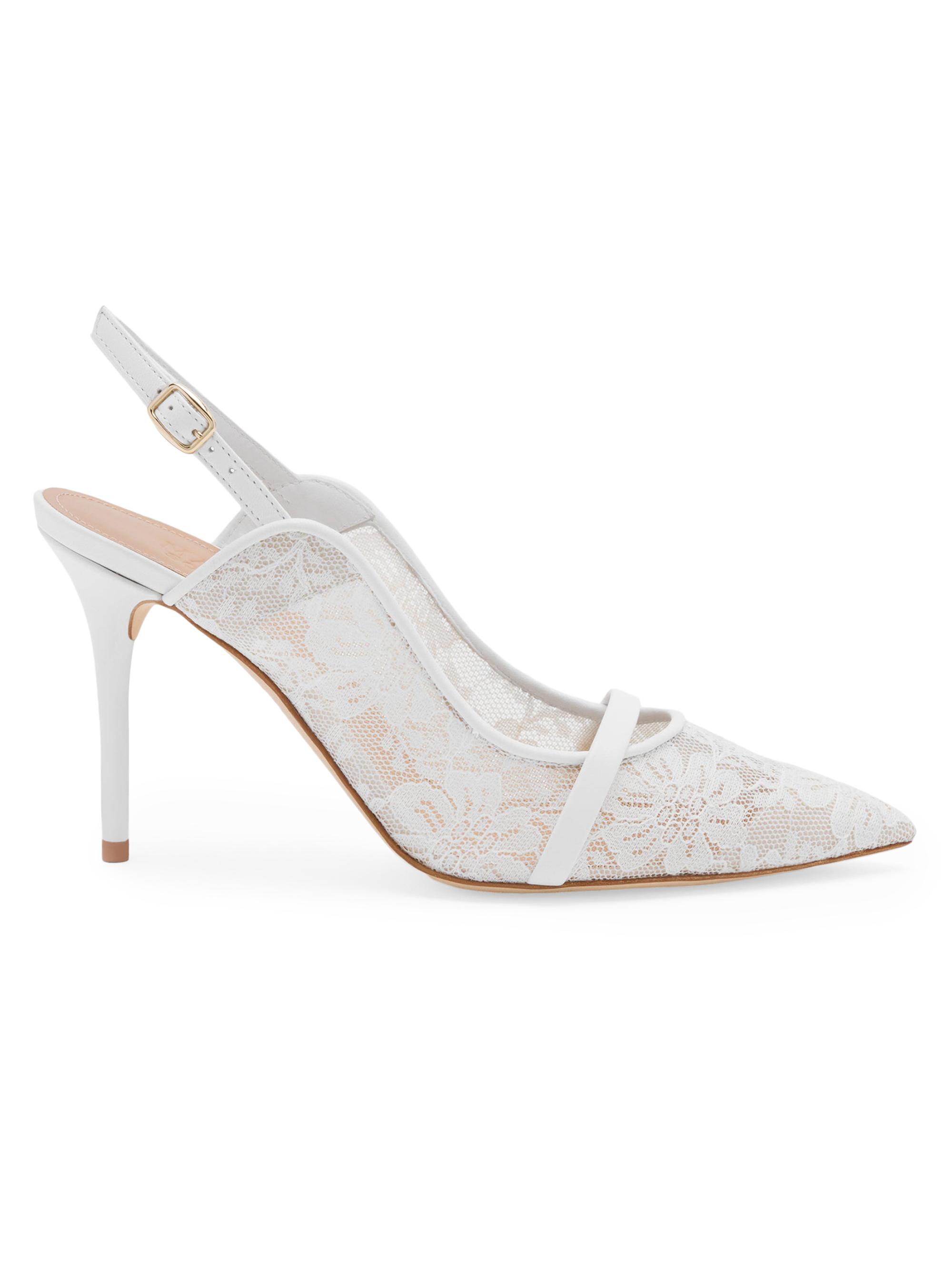 Malone Souliers Women's Marion 85MM Lace Slingback Pumps - White