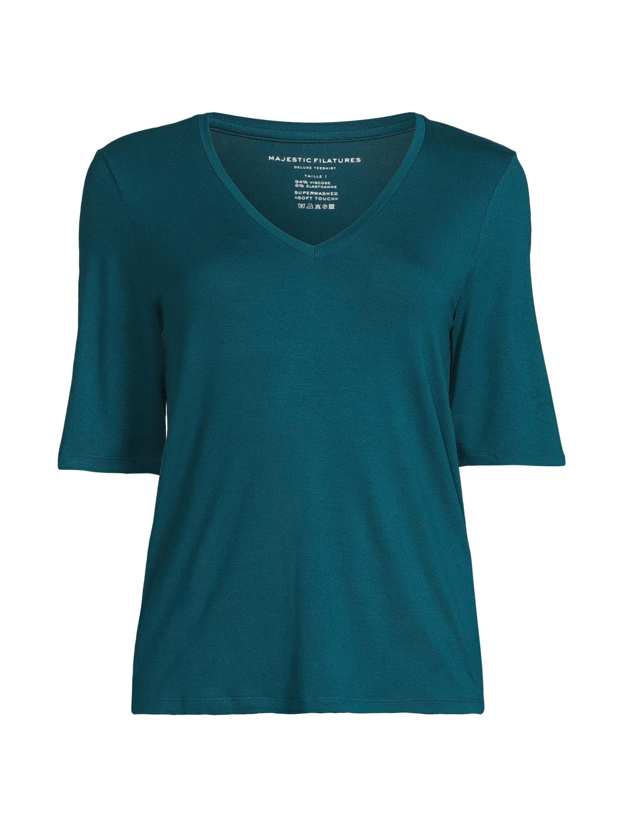 Majestic Filatures Women's Knit V-Neck T-Shirt - Bleu Majestic