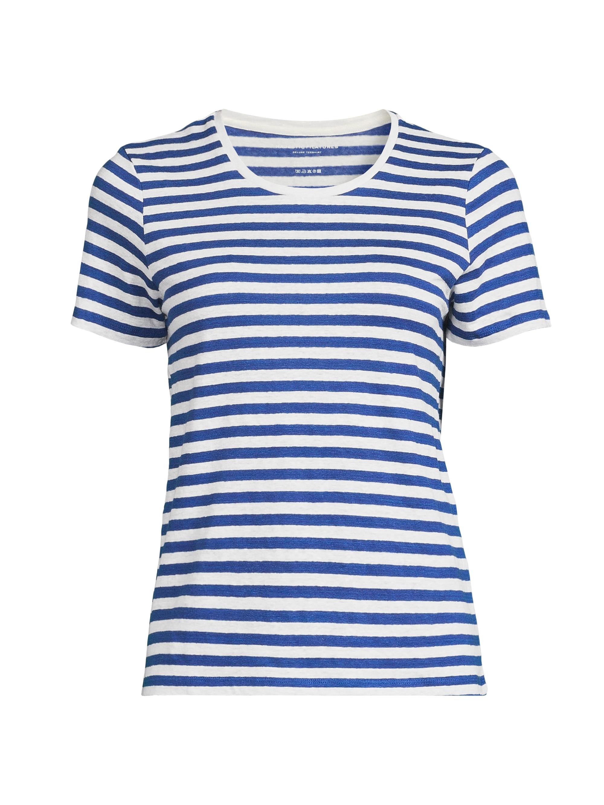 Majestic Filatures Women's Stretch Linen Striped T-Shirt - Abyss