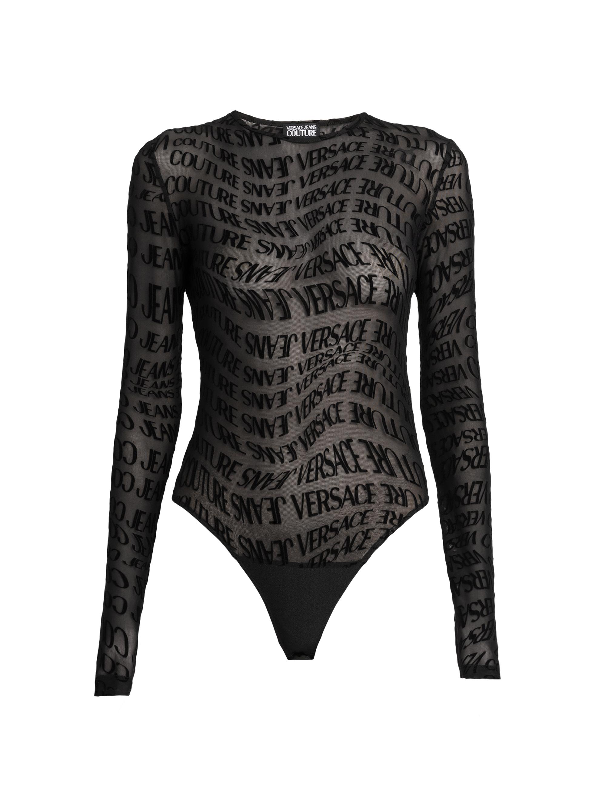 Versace Jeans Couture Women's Sheer Logo Wave Bodysuit - Black