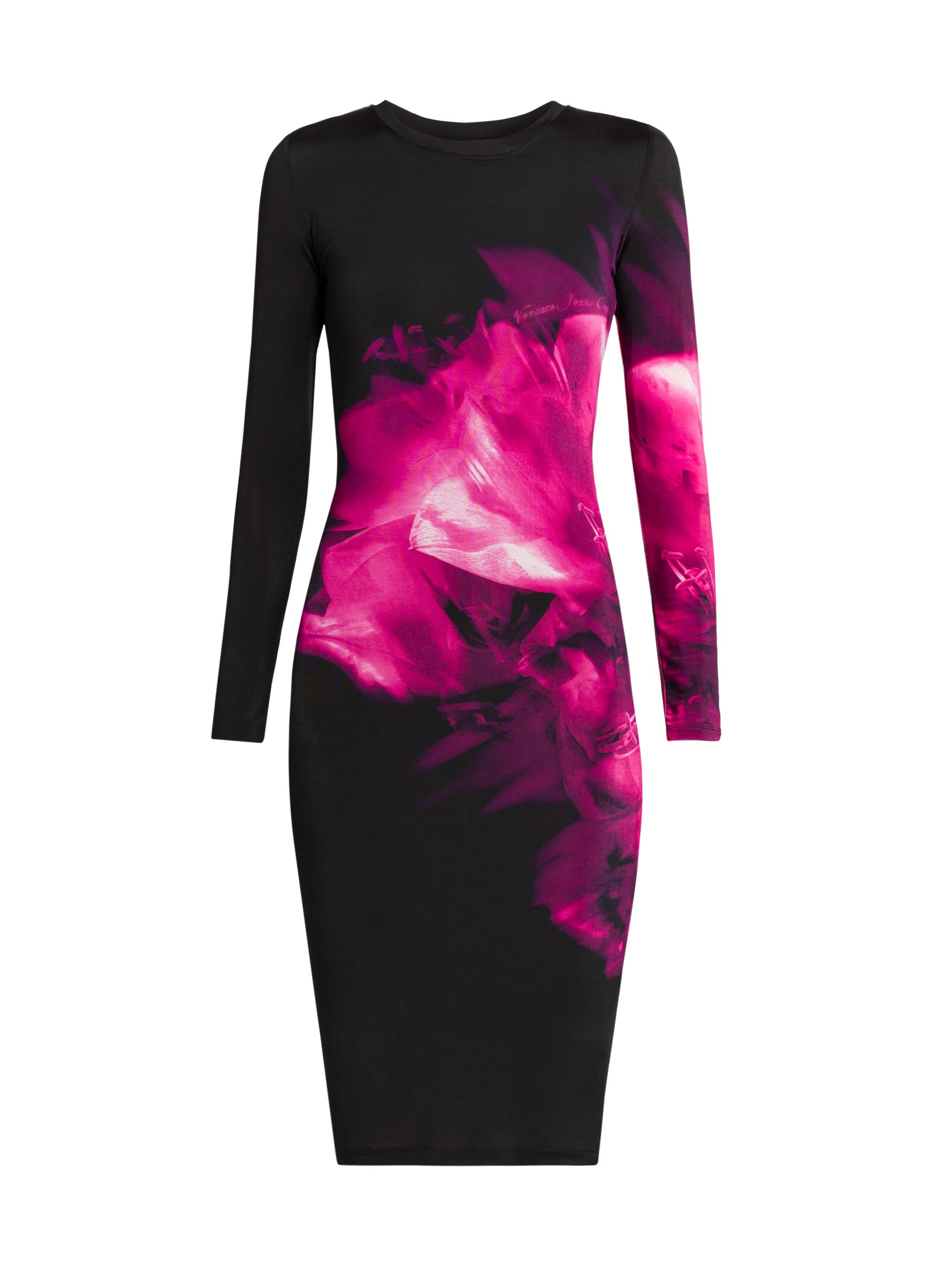 Versace Jeans Couture Women's Floral Jersey Knee-Length Dress - Magenta