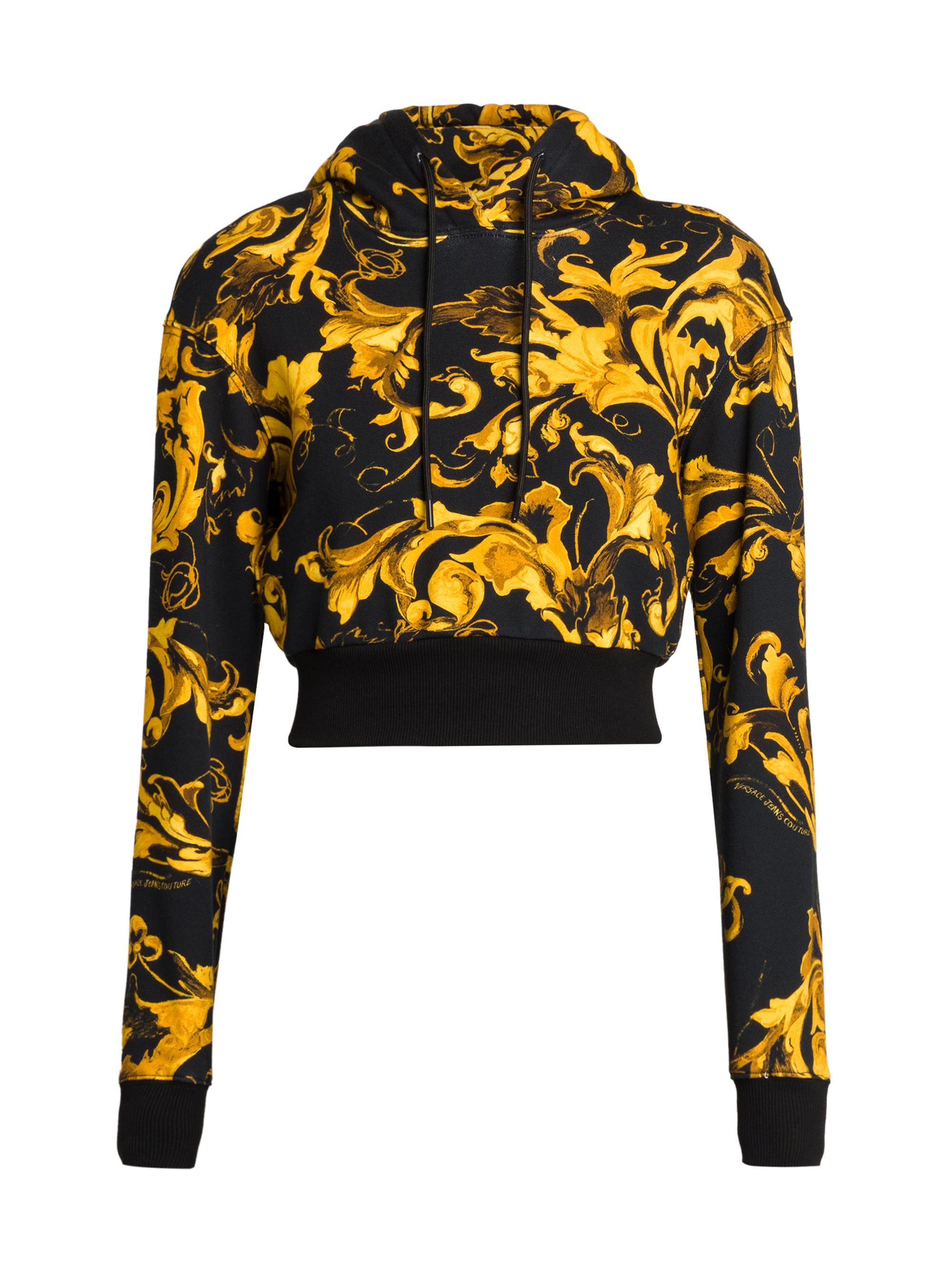 Versace Jeans Couture Women's Barocco Print Crop Hoodie - Black Gold
