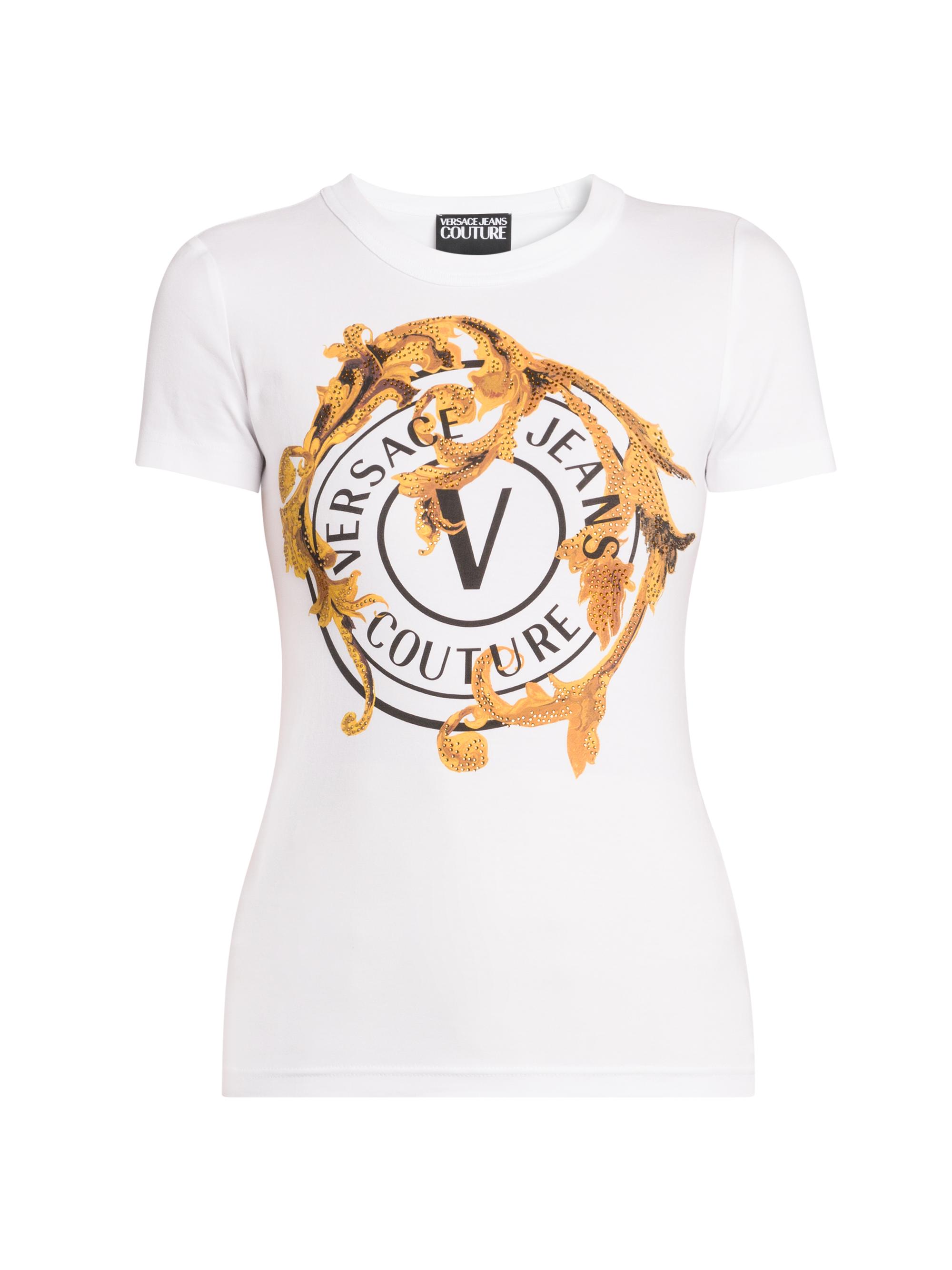 Versace Jeans Couture Women's Logo Crewneck Stretch-Cotton T-Shirt - White Gold