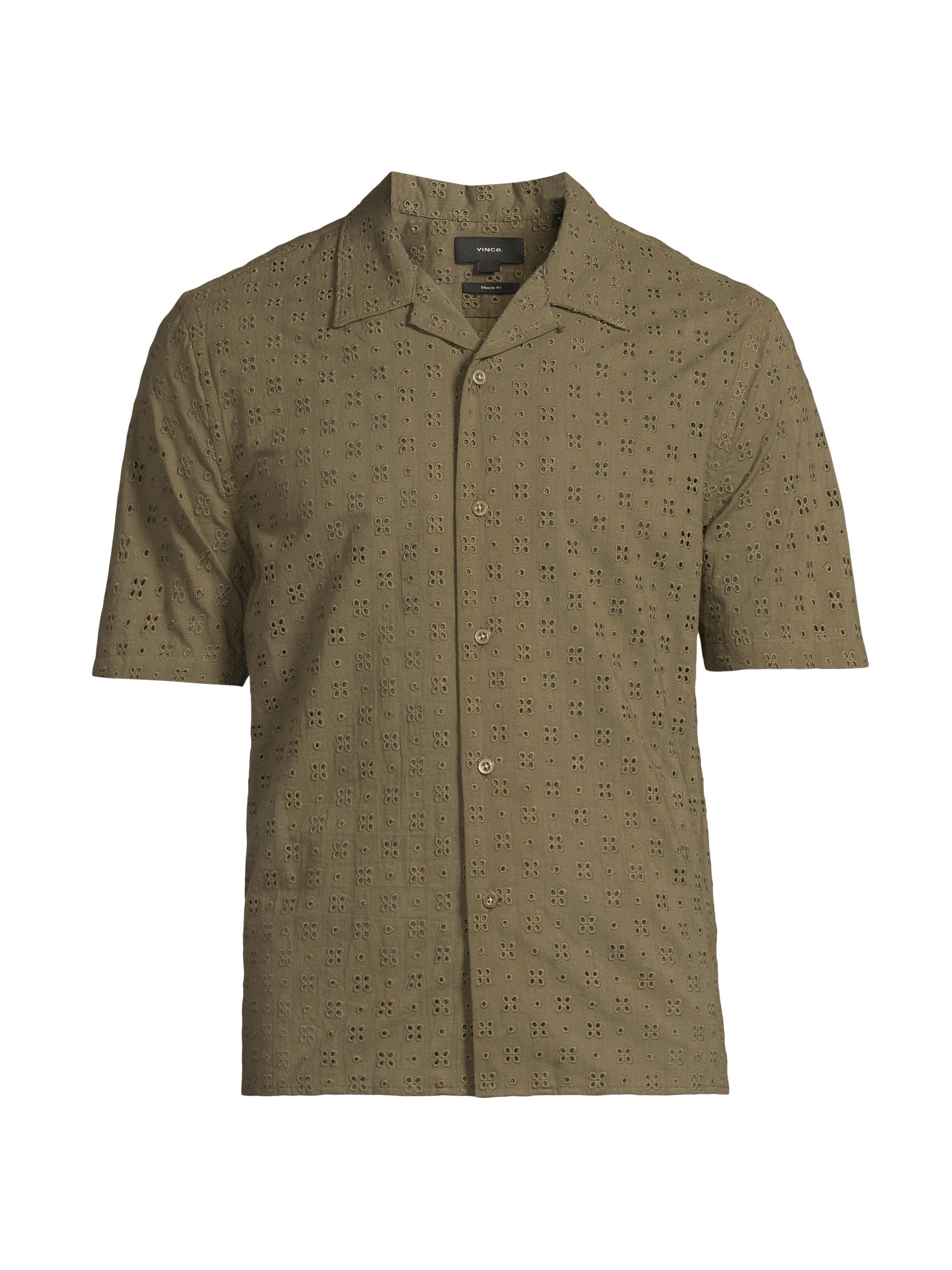 Vince Men's Eyelet Cotton Camp Short-Sleeve Shirt - Dome