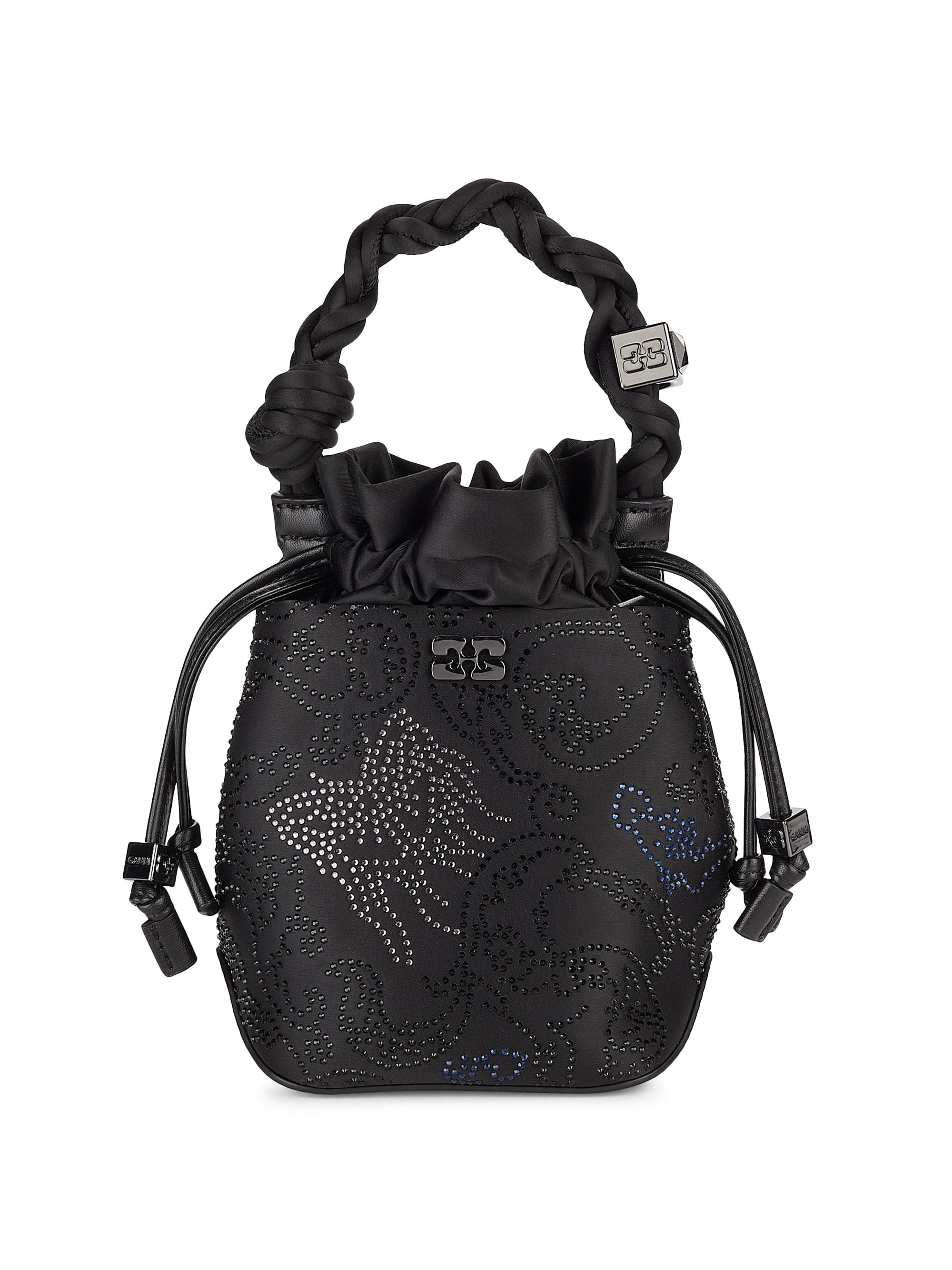 Ganni Women's Flower Crystal Mini Bou Bucket Bag - Black