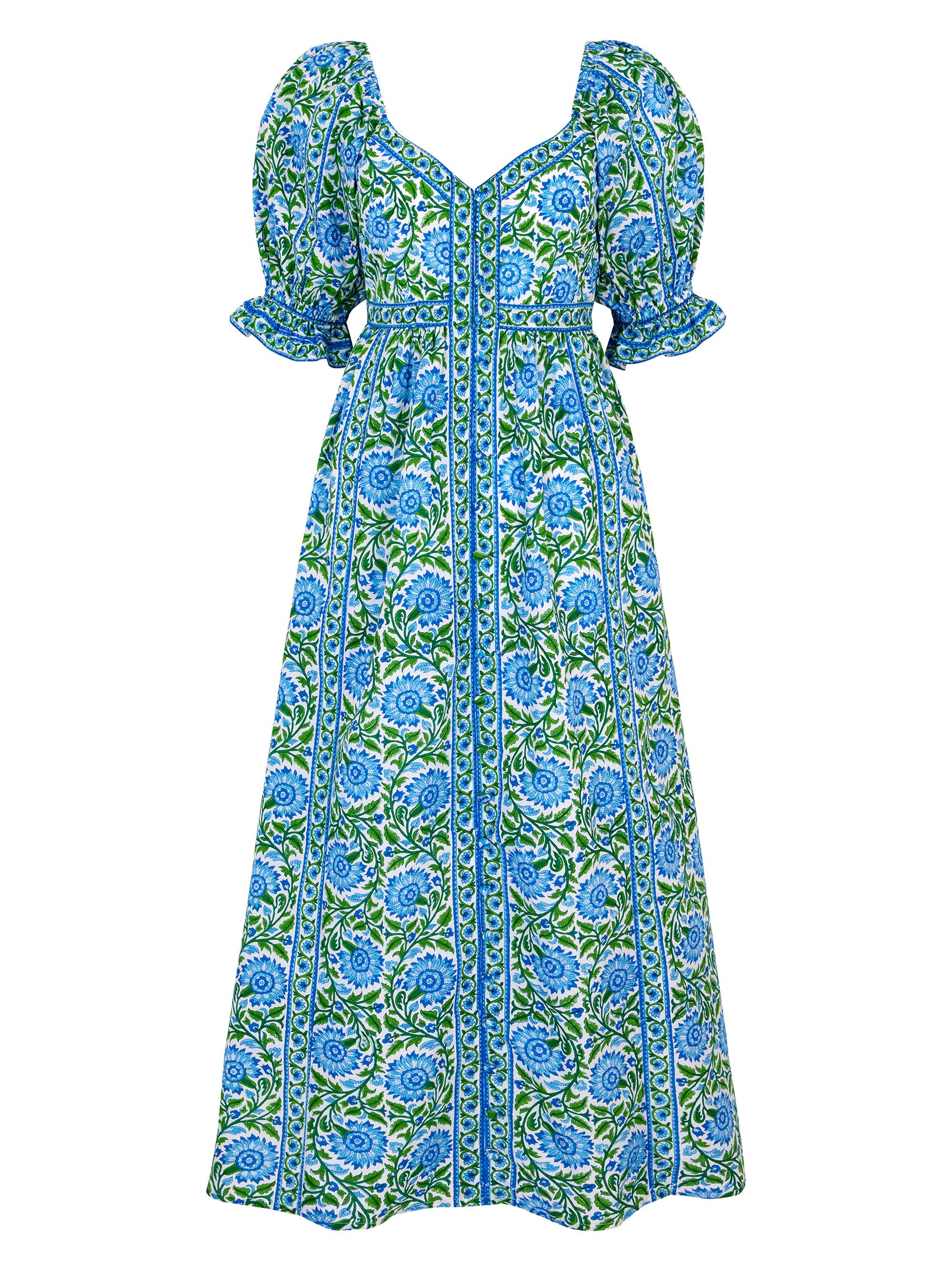 Pink City Prints Women's Peacock Border Maree Dress - Blue