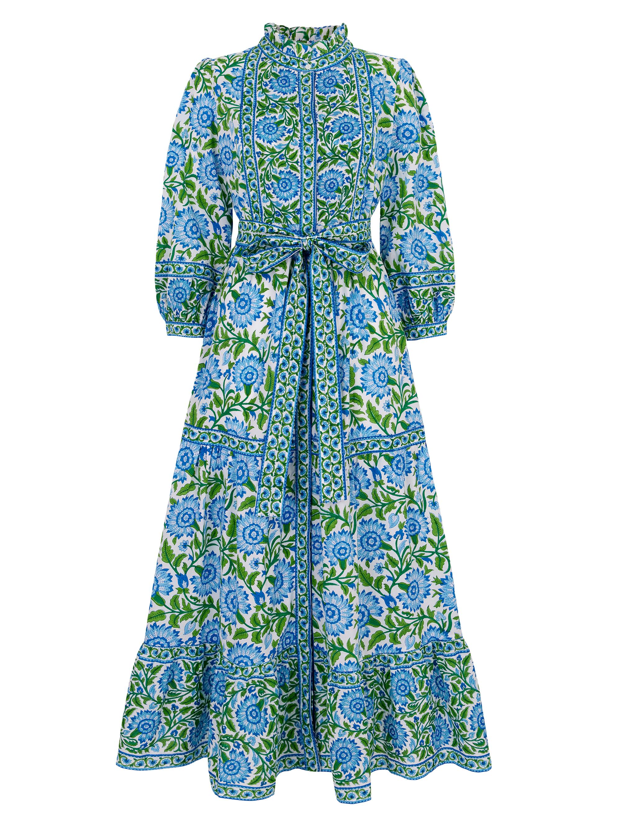 Pink City Prints Women's Peacock Border Kelia Dress - Multicolor Blue