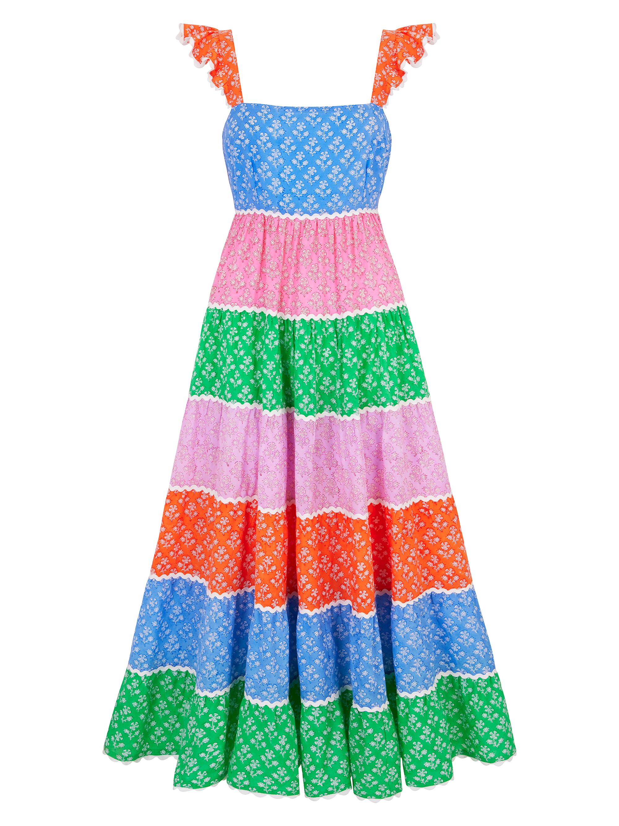 Pink City Prints Women's Patchwork Xanthe Dress - Multicolor Blue