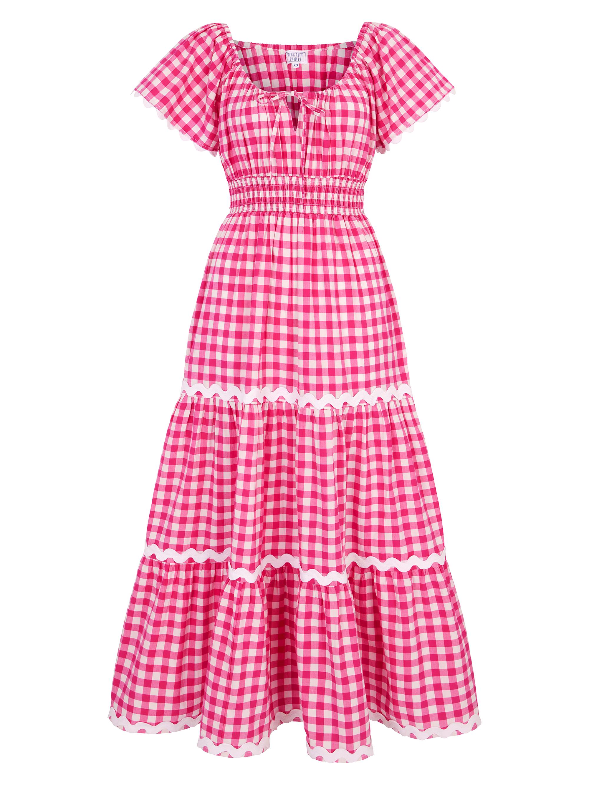Pink City Prints Women's Berry Gingham Spanish Rah Rah Dress - Pink