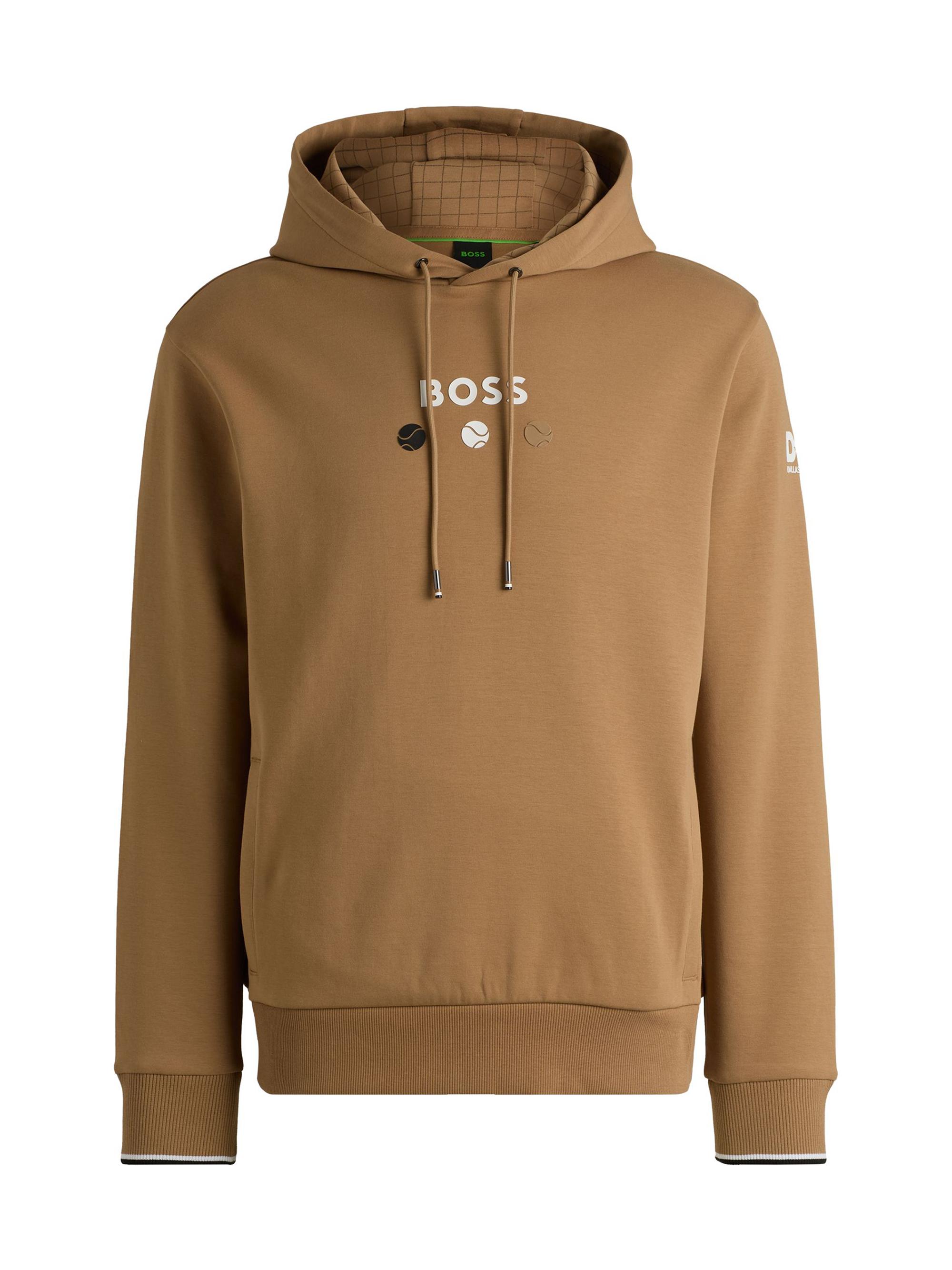 BOSS Men's Cotton Hoodie with Tennis Artwork - Brown