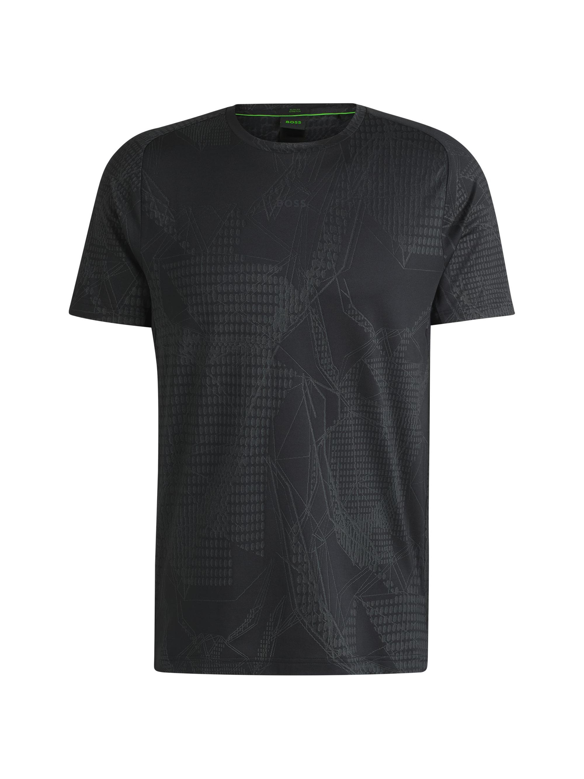 BOSS Men's Active Jacquard-Pattern T-Shirt with Moisture Management - Black
