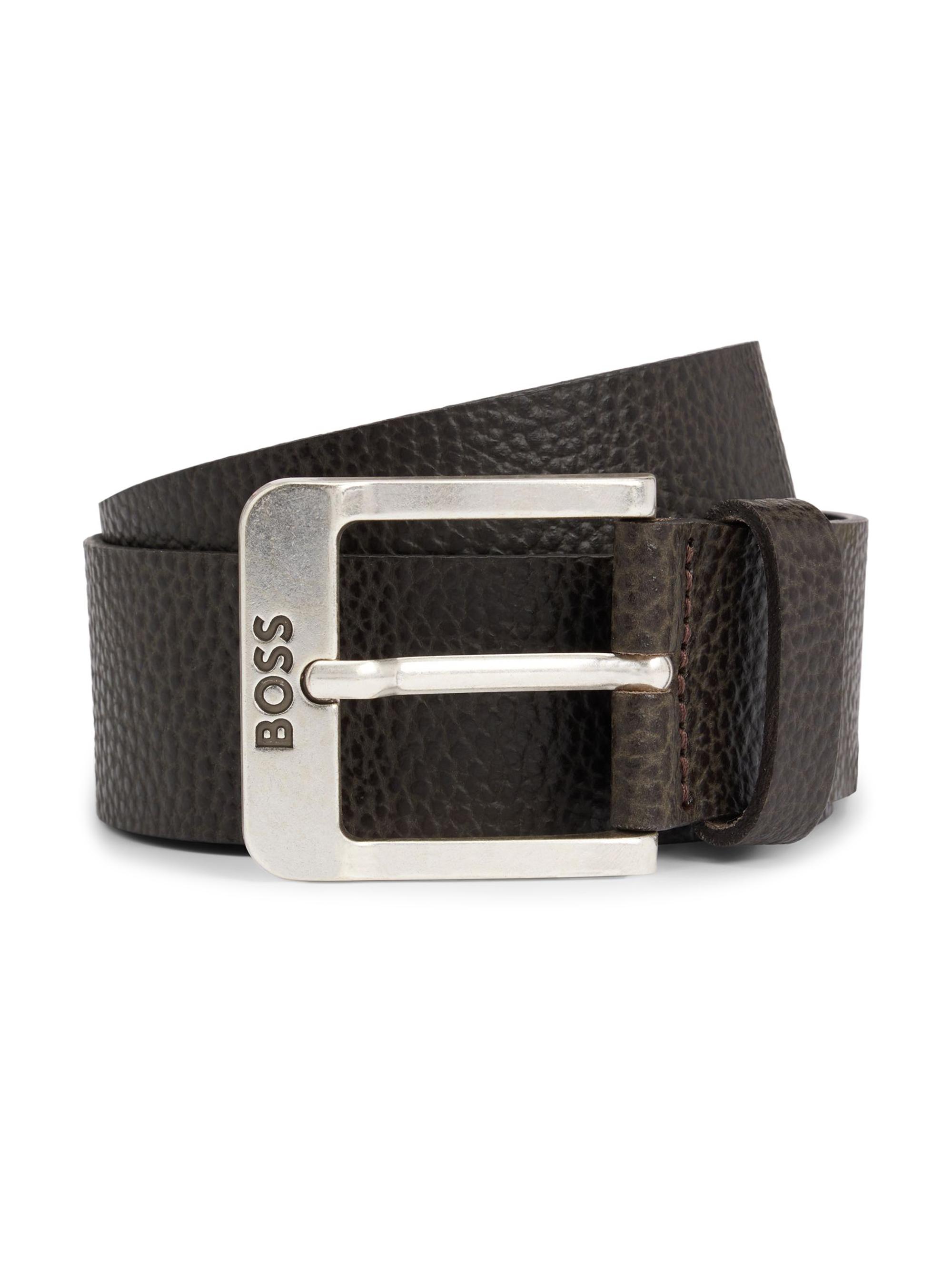 BOSS Men's Italian-Leather Belt with Logo Buckle - Brown