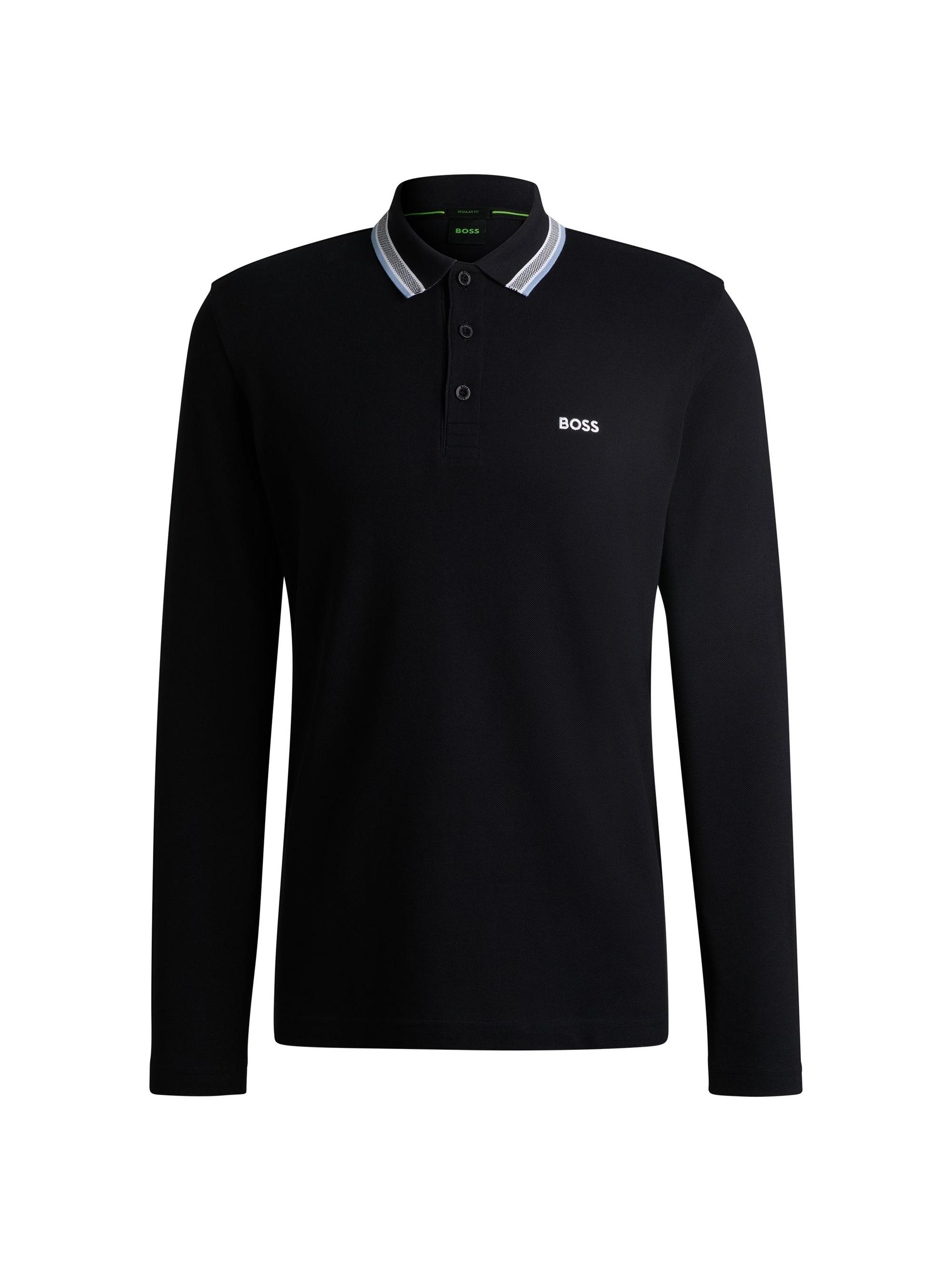 BOSS Men's Long-Sleeved Polo Shirt in Cotton Piqué - Dark Grey