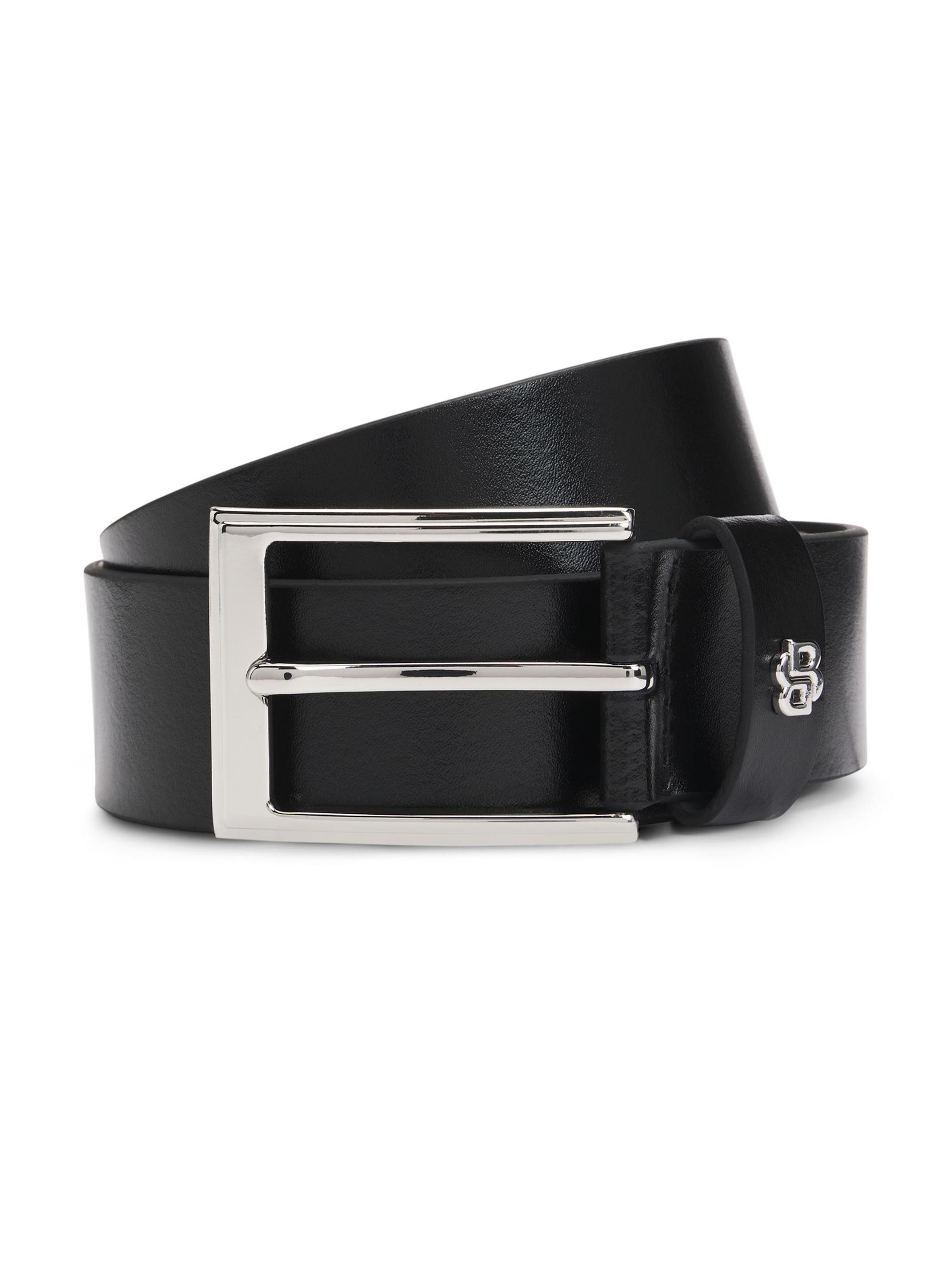 BOSS Men's Italian-Leather Belt with Double B Monogram Keeper - Black