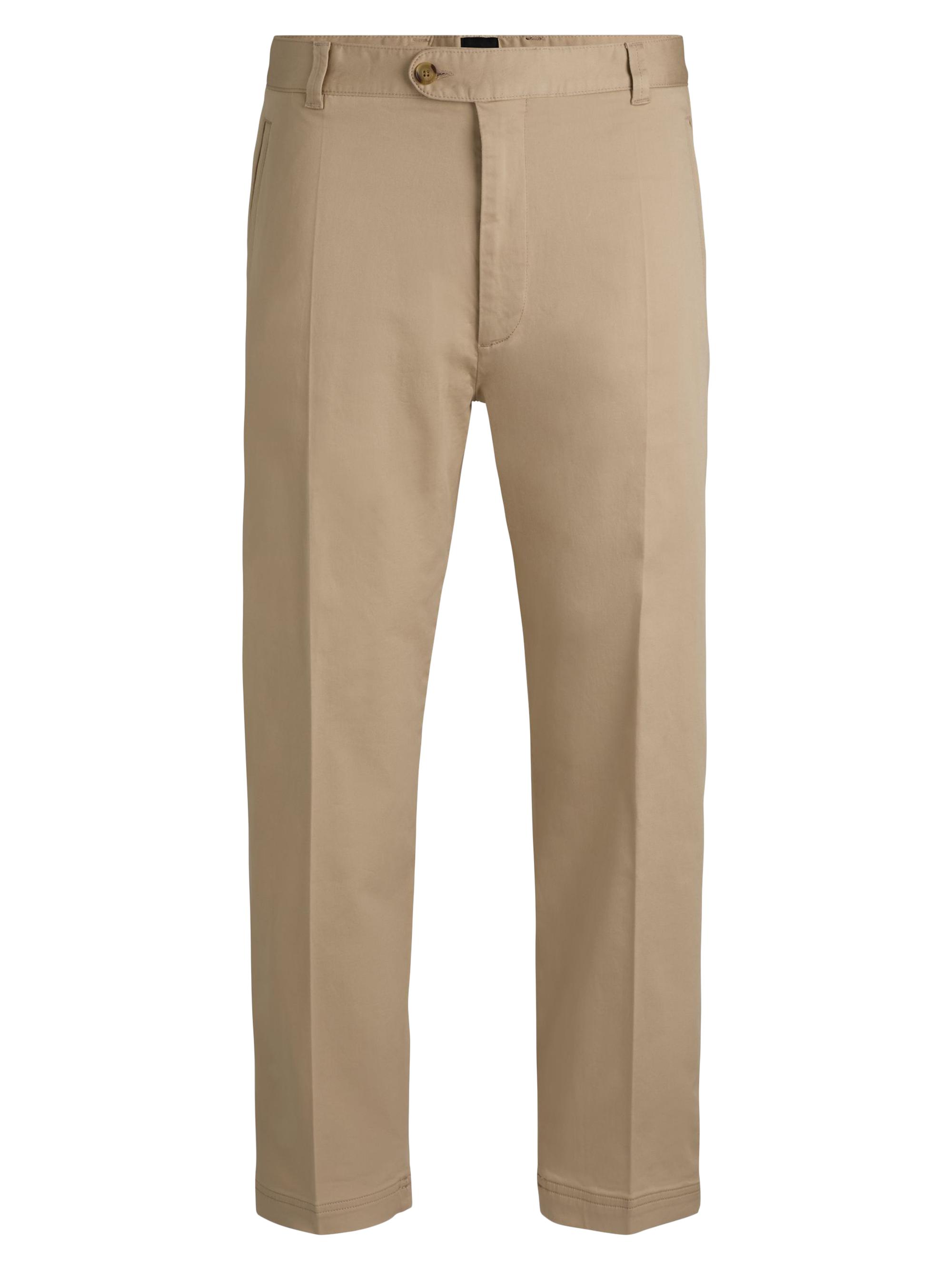 BOSS Men's Straight-Fit Trousers in Stretch-Cotton Dobby - Light Beige