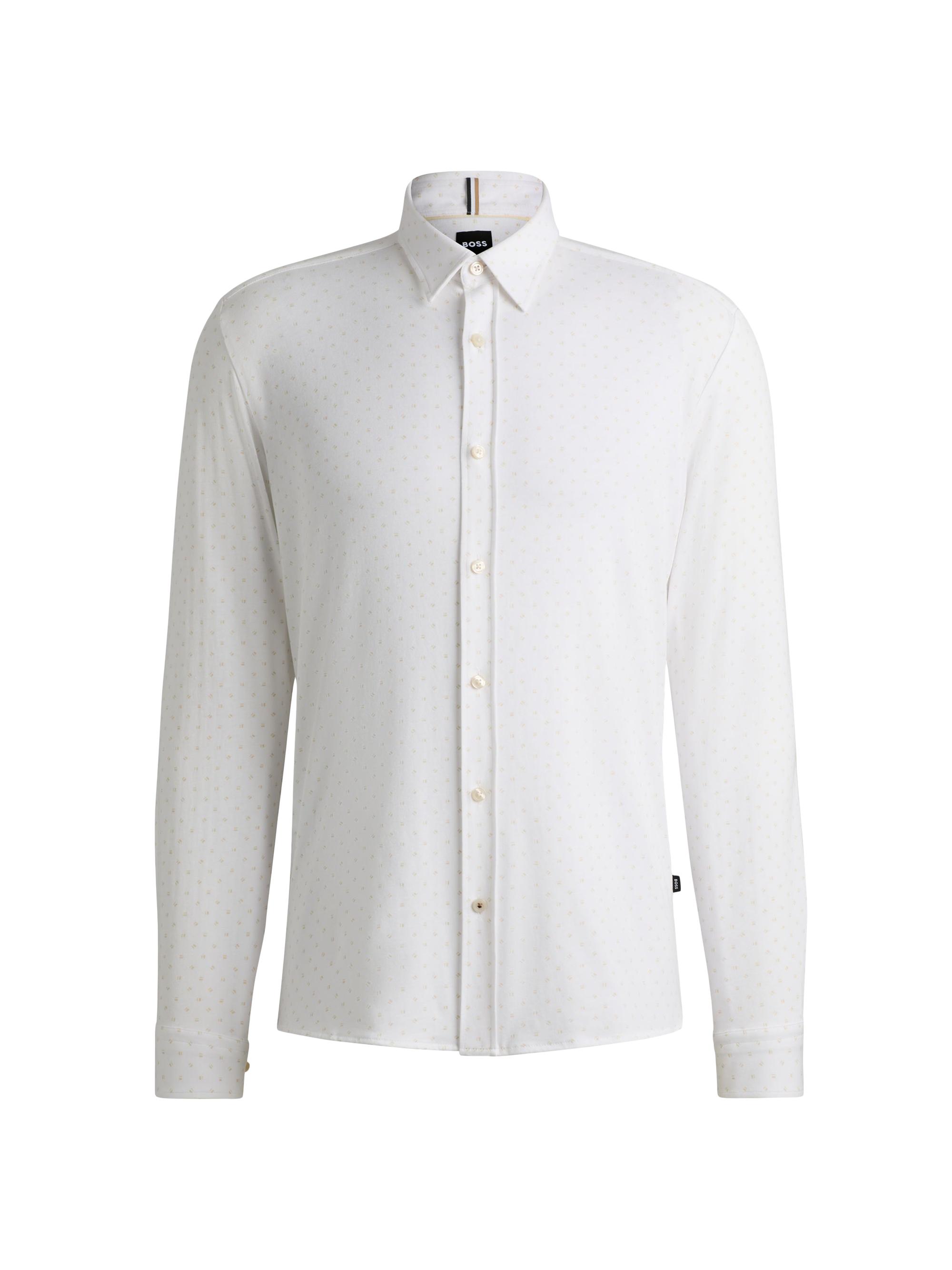 BOSS Men's Slim-Fit Shirt in Printed Stretch-Cotton Jersey - Open White