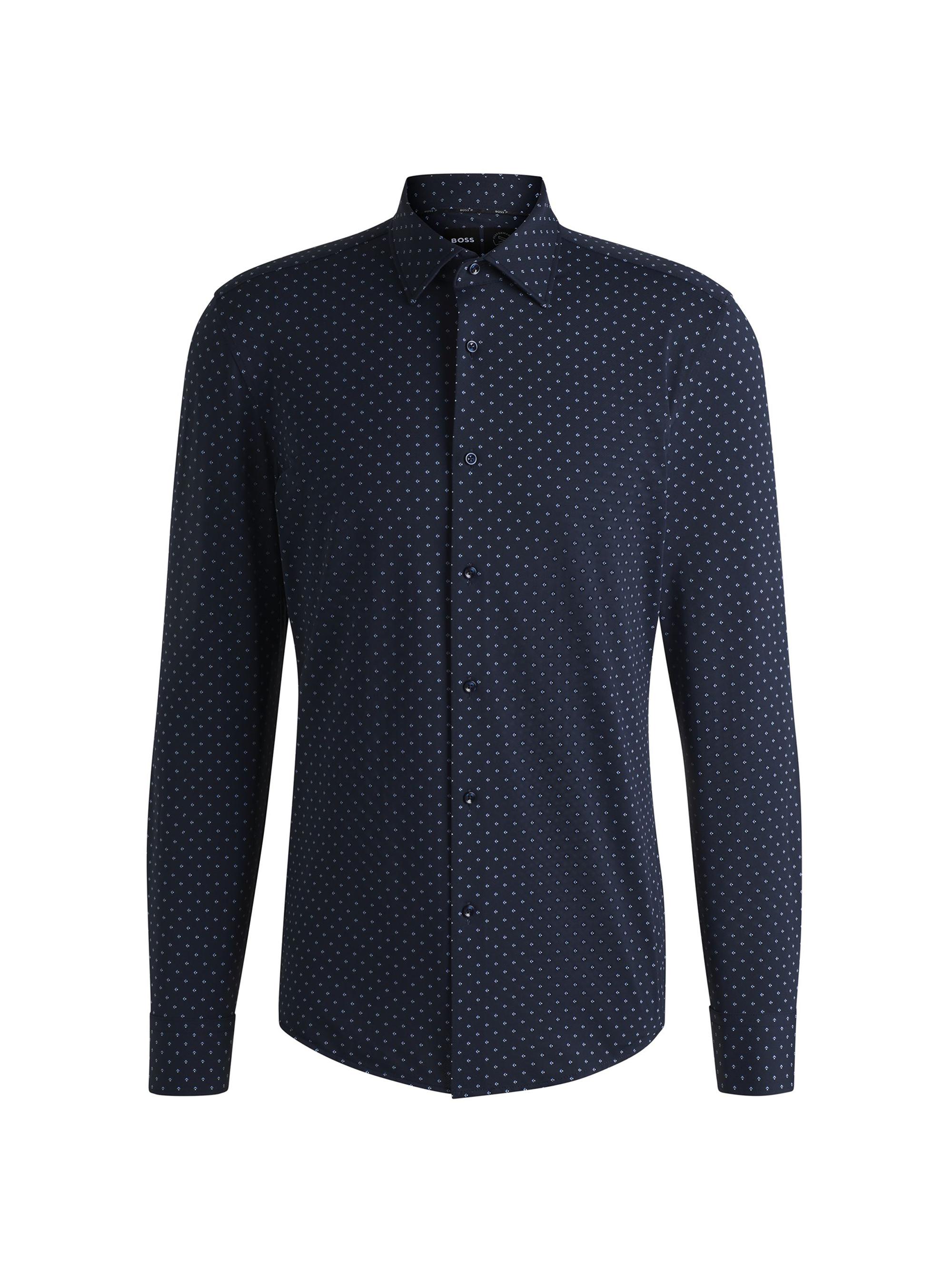 BOSS Men's Slim-Fit Shirt in Geometric-Print Performance-Stretch Fabric - Dark Blue