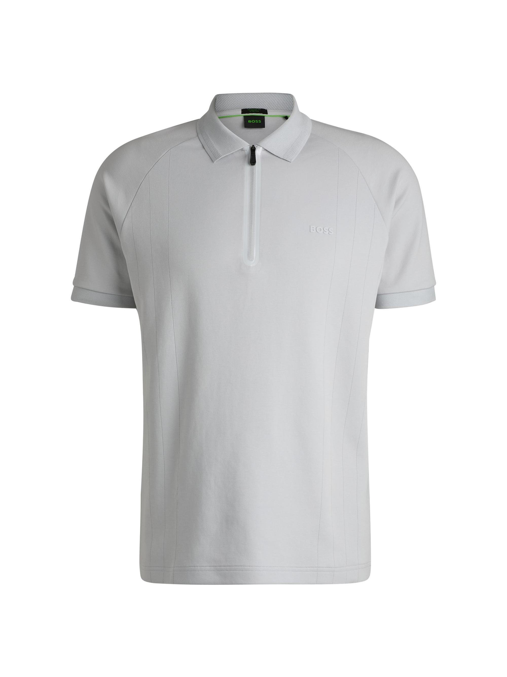 BOSS Men's Polo Shirt in Drop-Needle Stretch Fabric - Grey