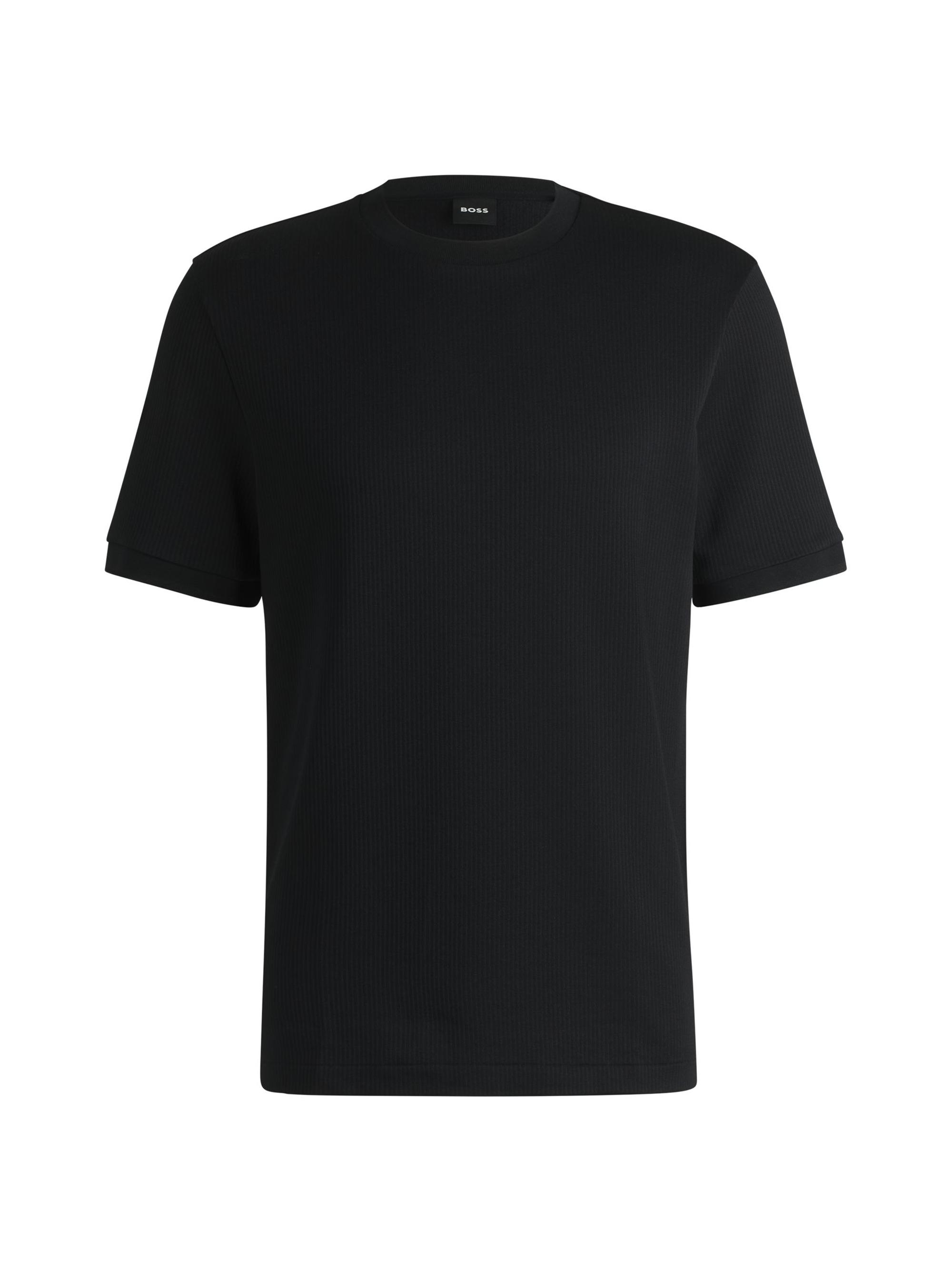 BOSS Men's Regular-Fit T-Shirt in Seersucker Fabric - Black