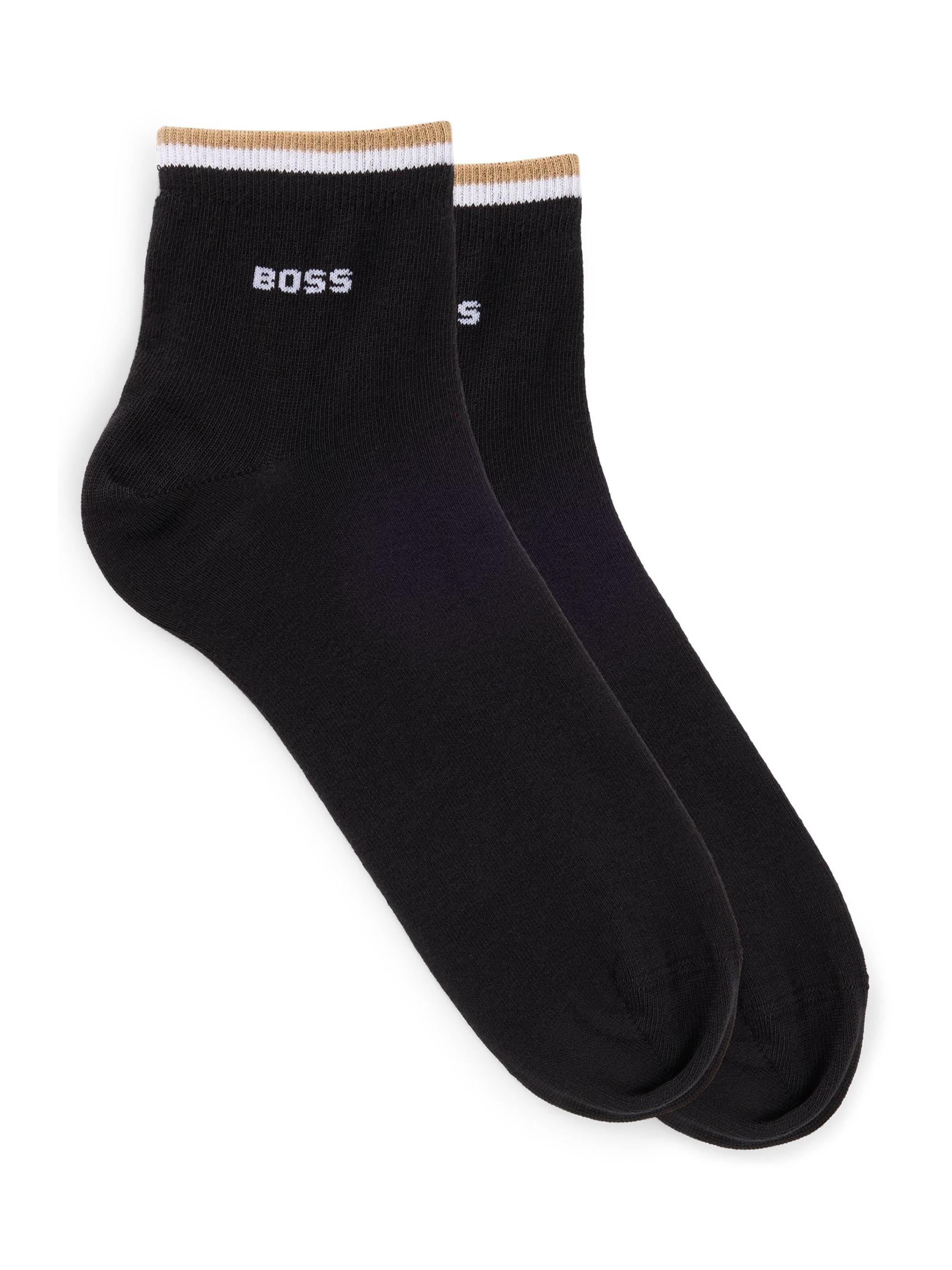 BOSS Men's Two-Pack Of Short Socks with Signature-Stripe Cuffs - Black