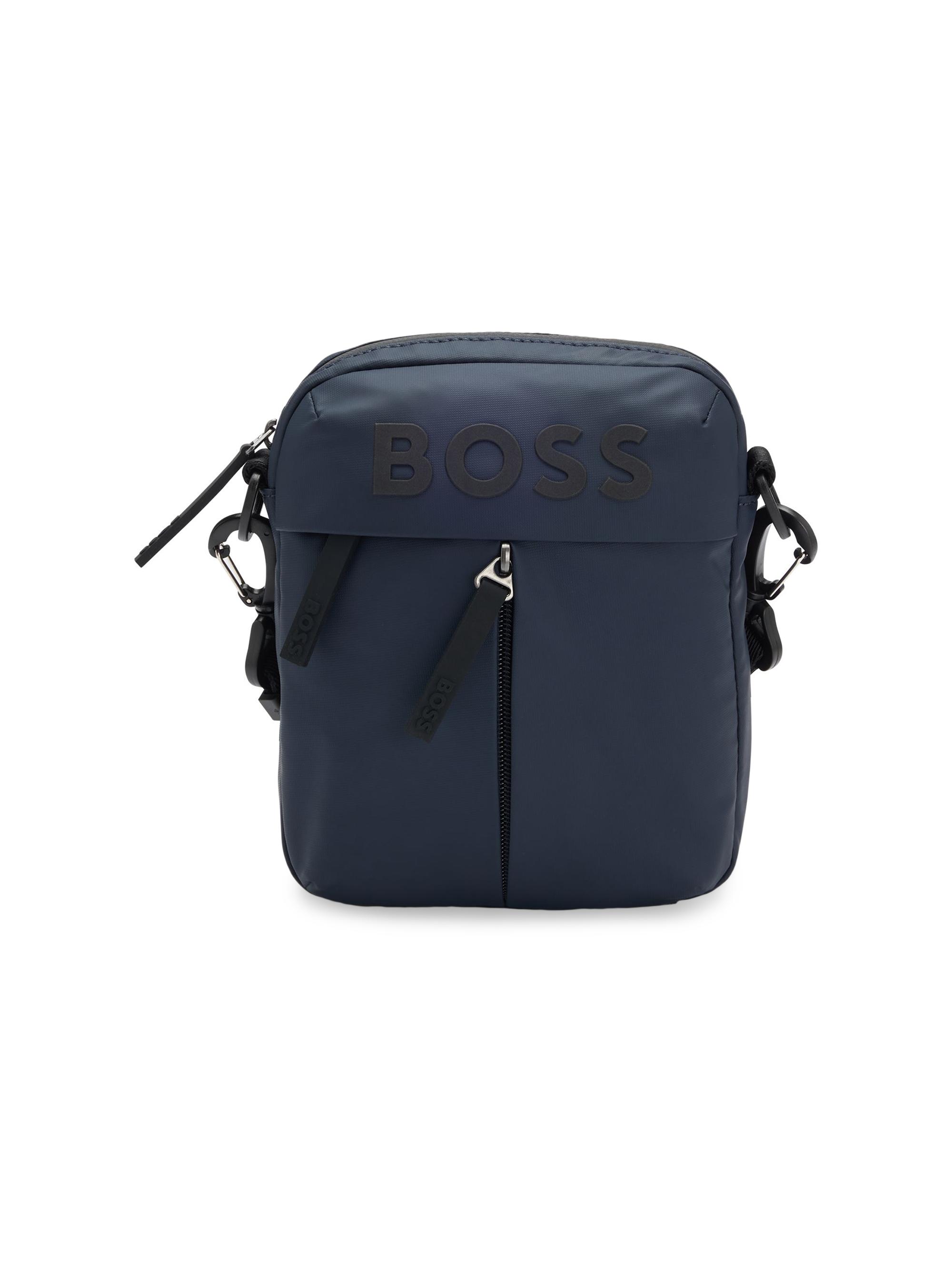 BOSS Men's Faux-Leather Reporter Bag with Tonal Logo - Dark Blue