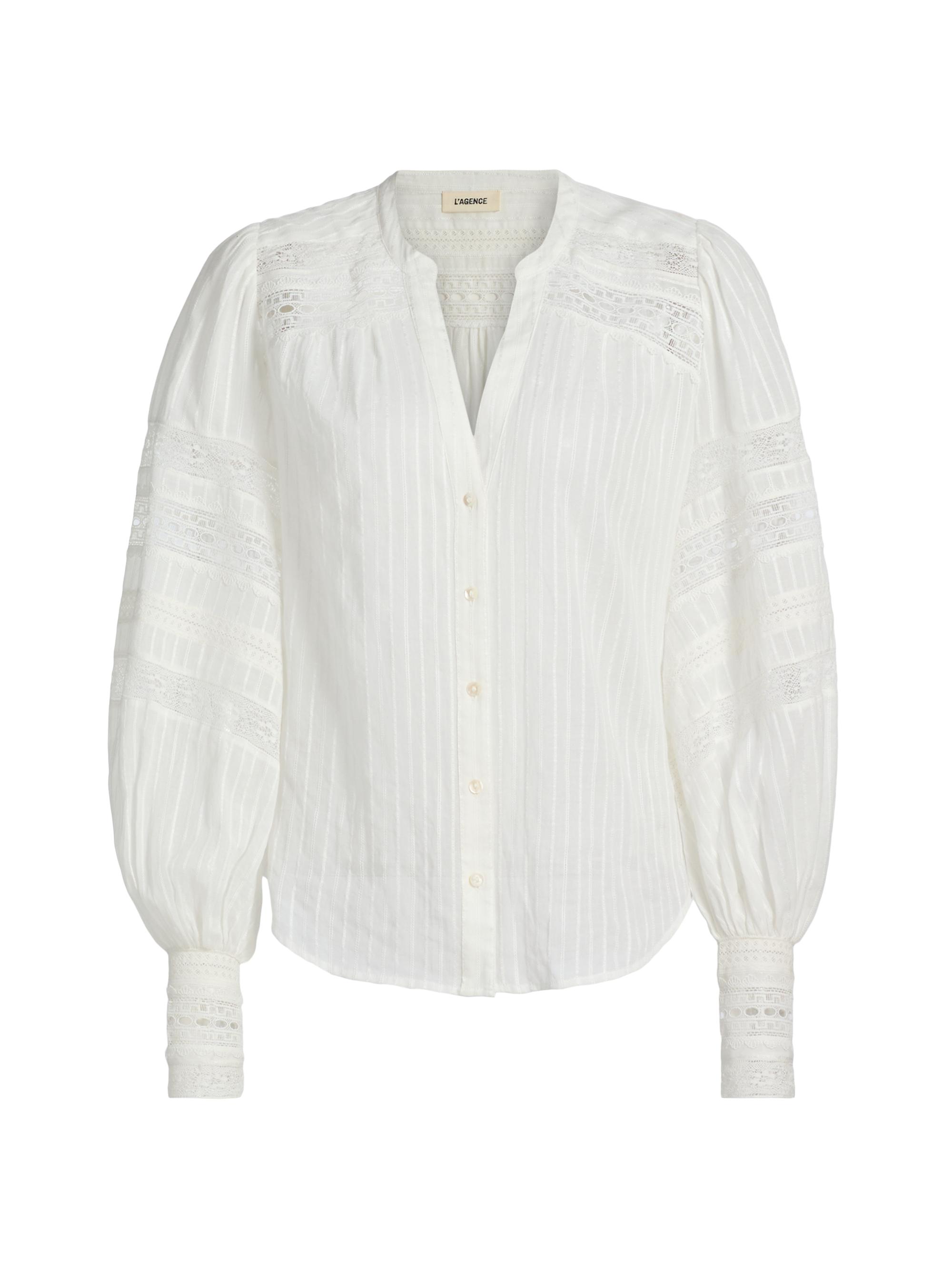 L'AGENCE Women's Kiera Trim Cotton Blouse -