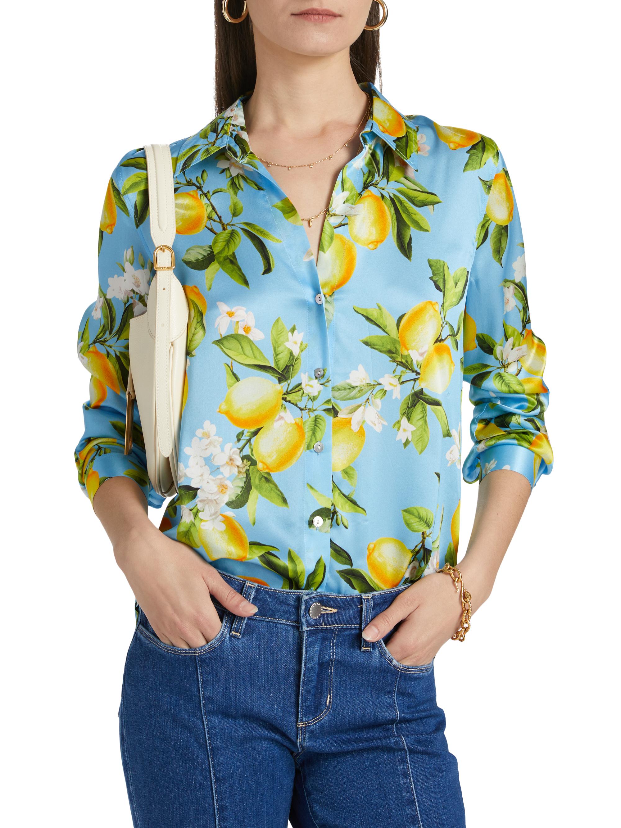 L'AGENCE Tyler Lemon Print Silk Shirt | Saks Fifth Avenue