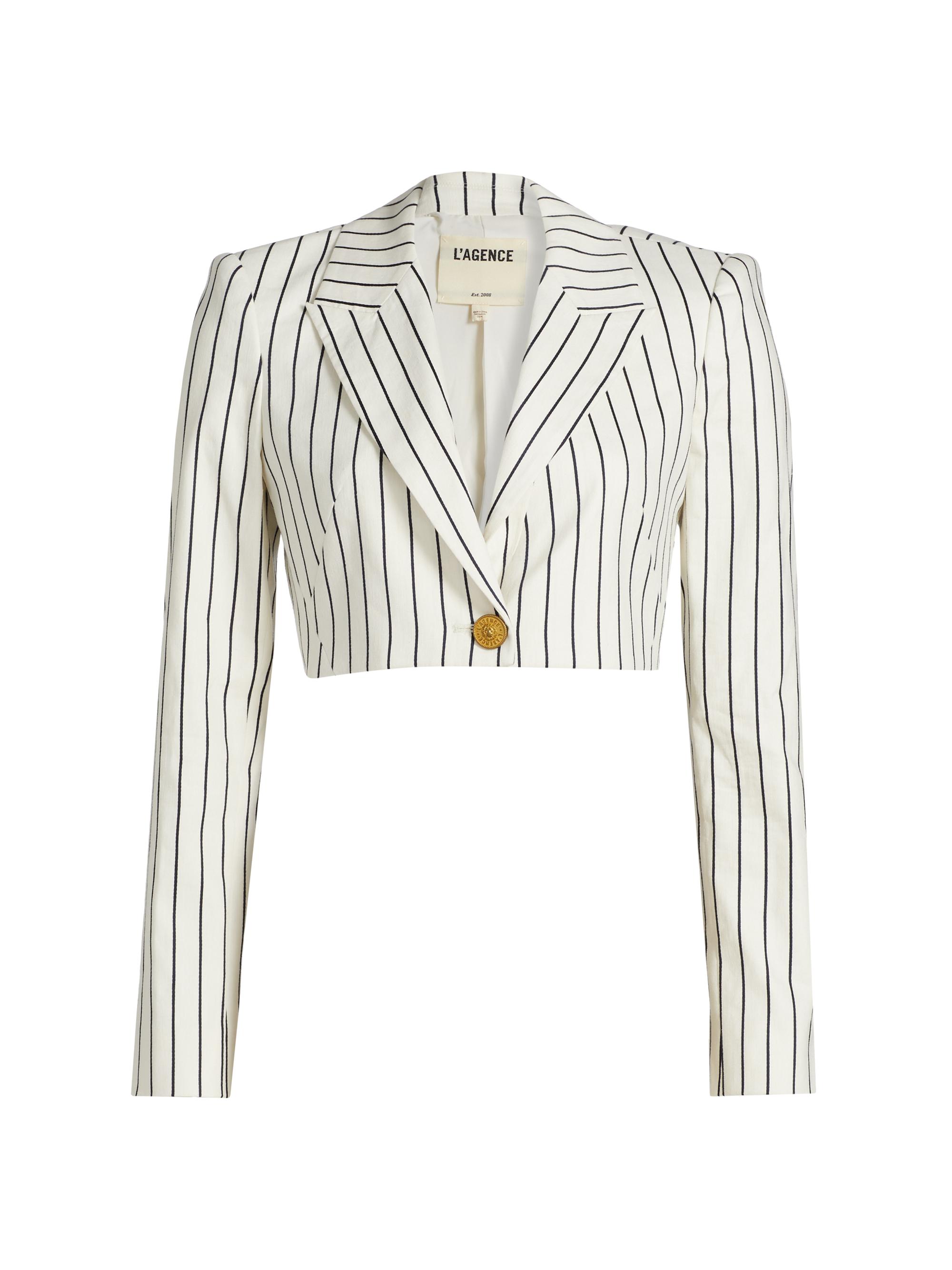 L'AGENCE Women's Izzie Striped Linen-Blend Crop Blazer - Vintage Pin Stripe