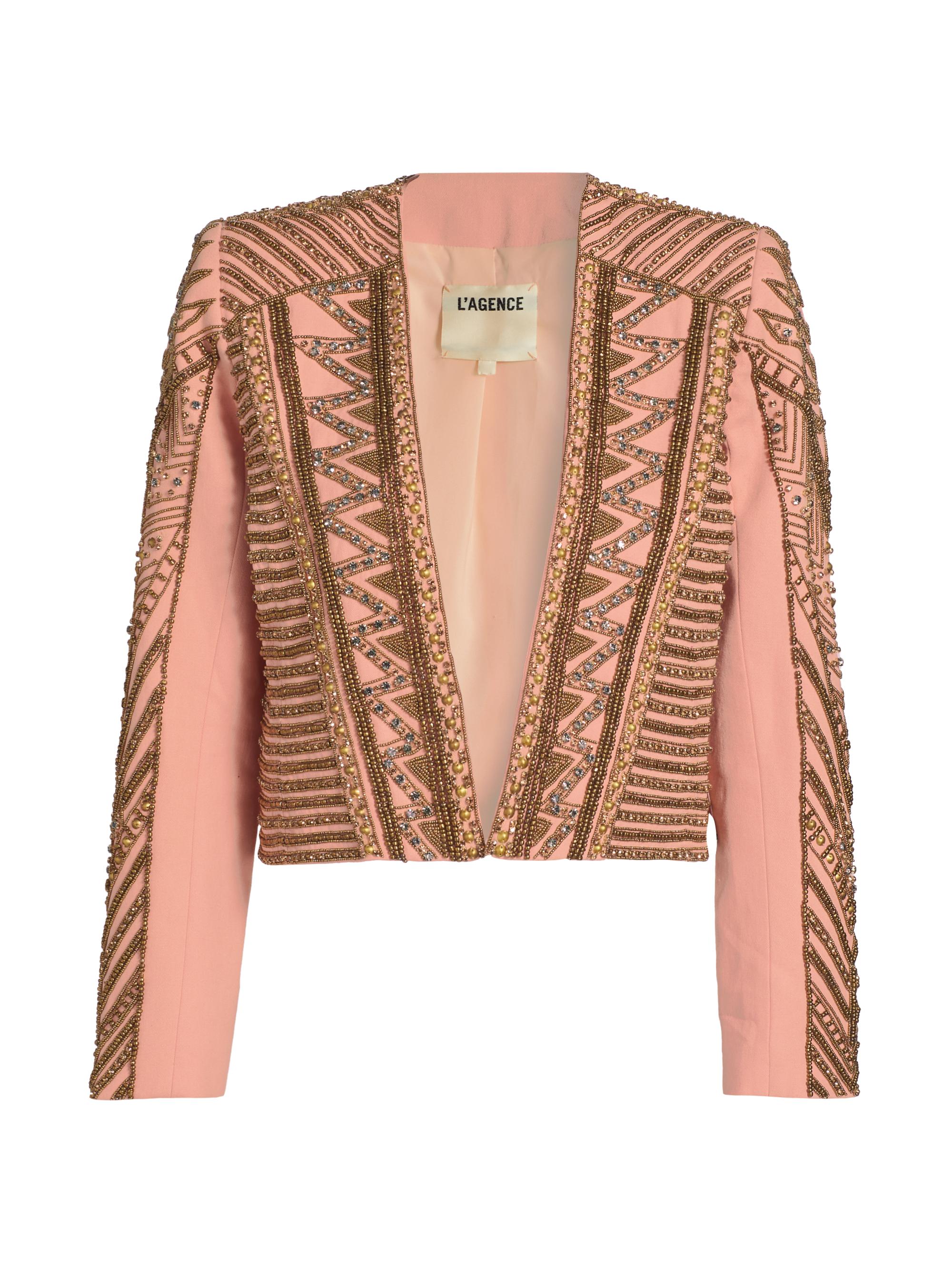 L'AGENCE Women's Blossom Embellished Cotton Cropped Jacket - Pale Coral