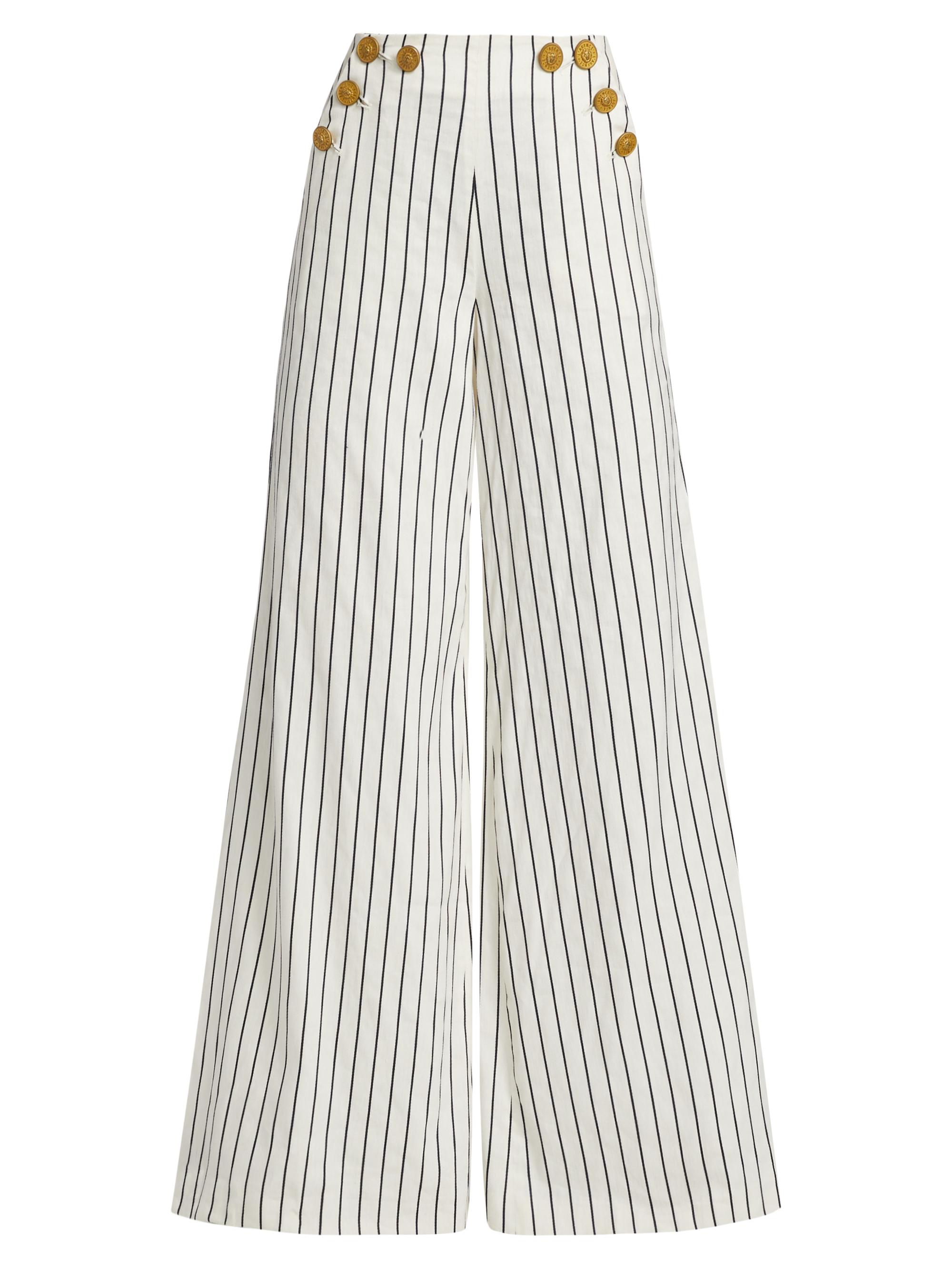 L'AGENCE Women's Kingston Striped Linen-Blend Wide-Leg Pants - Vintage Pin Stripe