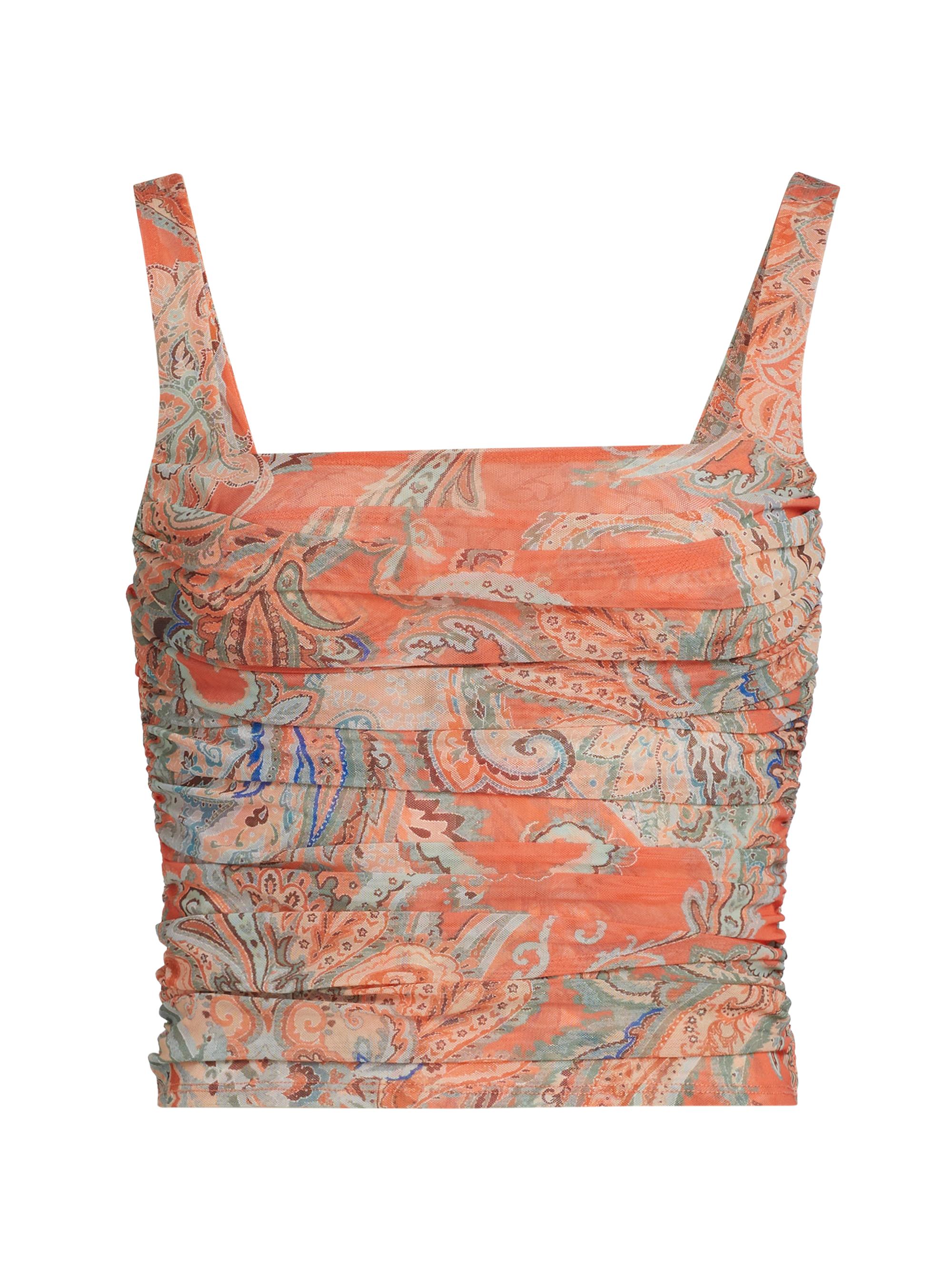 L'AGENCE Women's Rasha Paisley Shirred Tank - Orange Blue Paisley